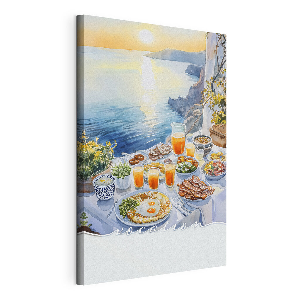 Table with food on it by water