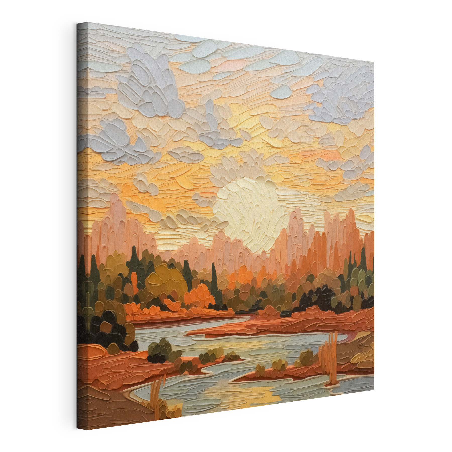 Painting of a river and trees Painting of a river and trees