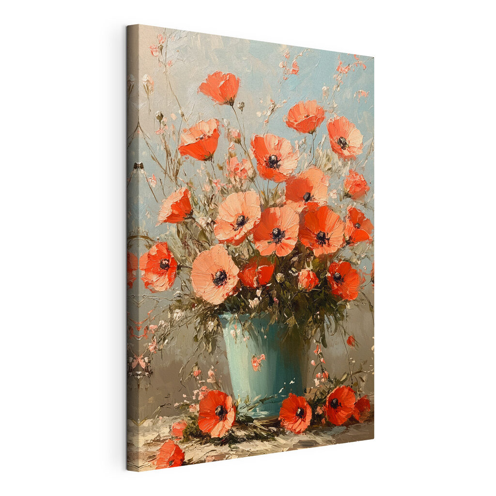 Painting of flowers in a blue vase Painting of flowers in a blue vase