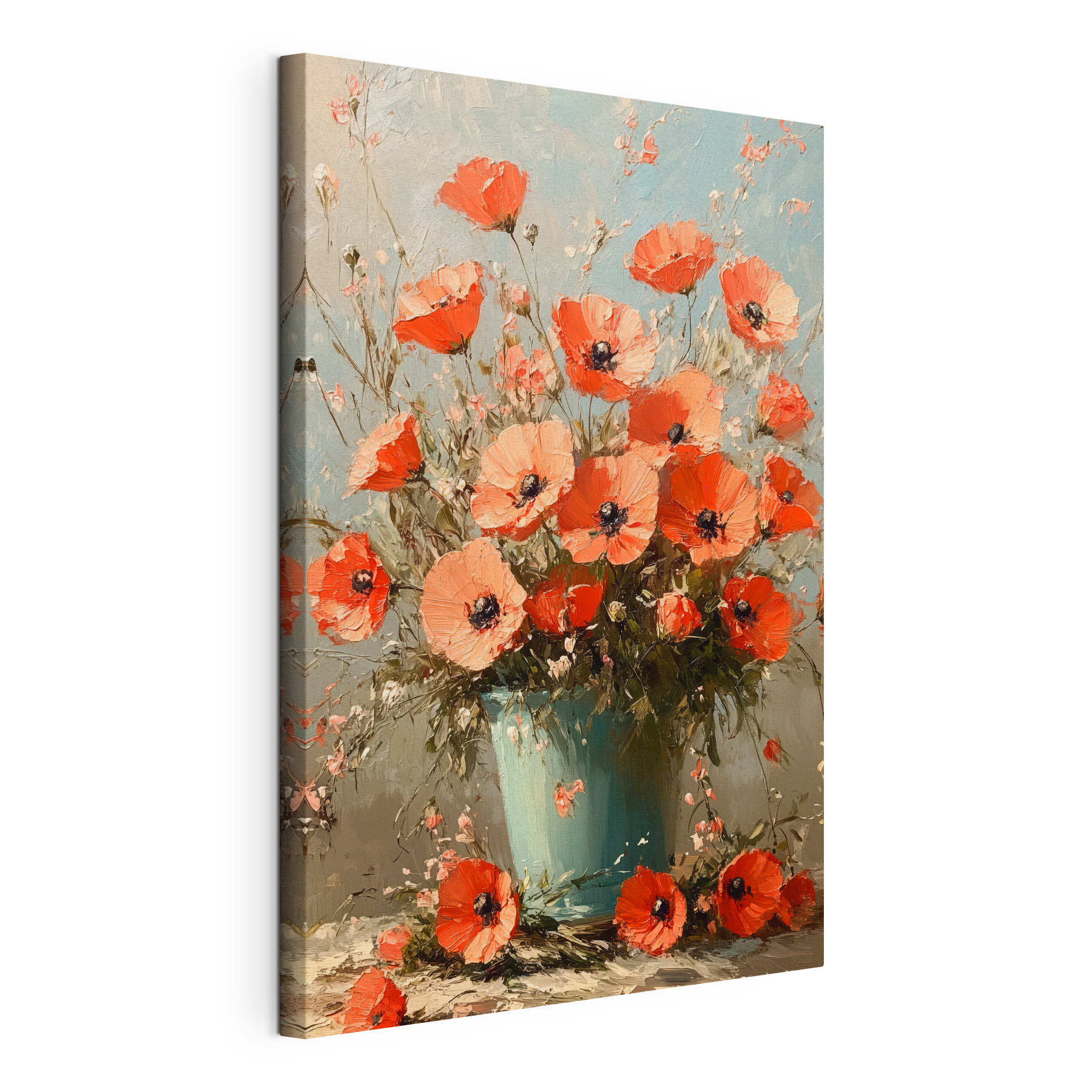 Painting of flowers in a blue vase Painting of flowers in a blue vase
