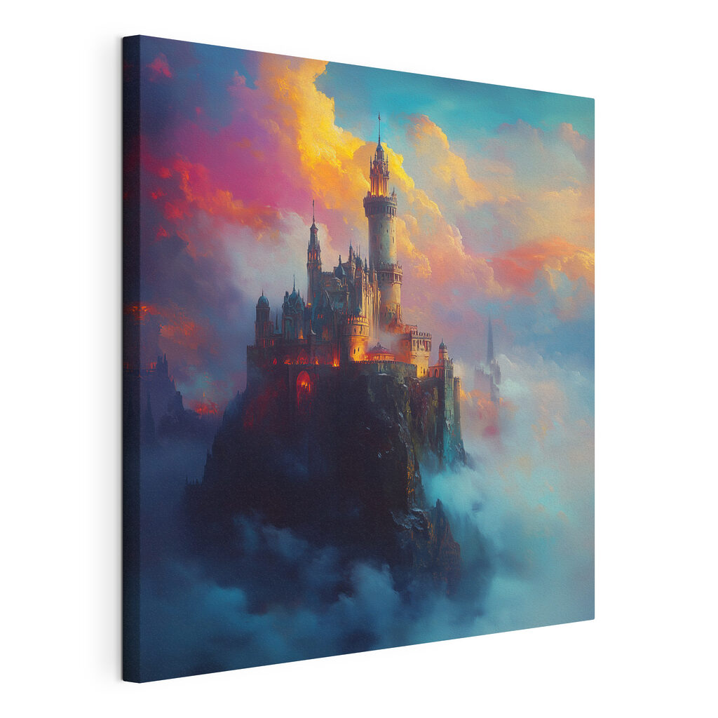 Castle on a mountain with clouds