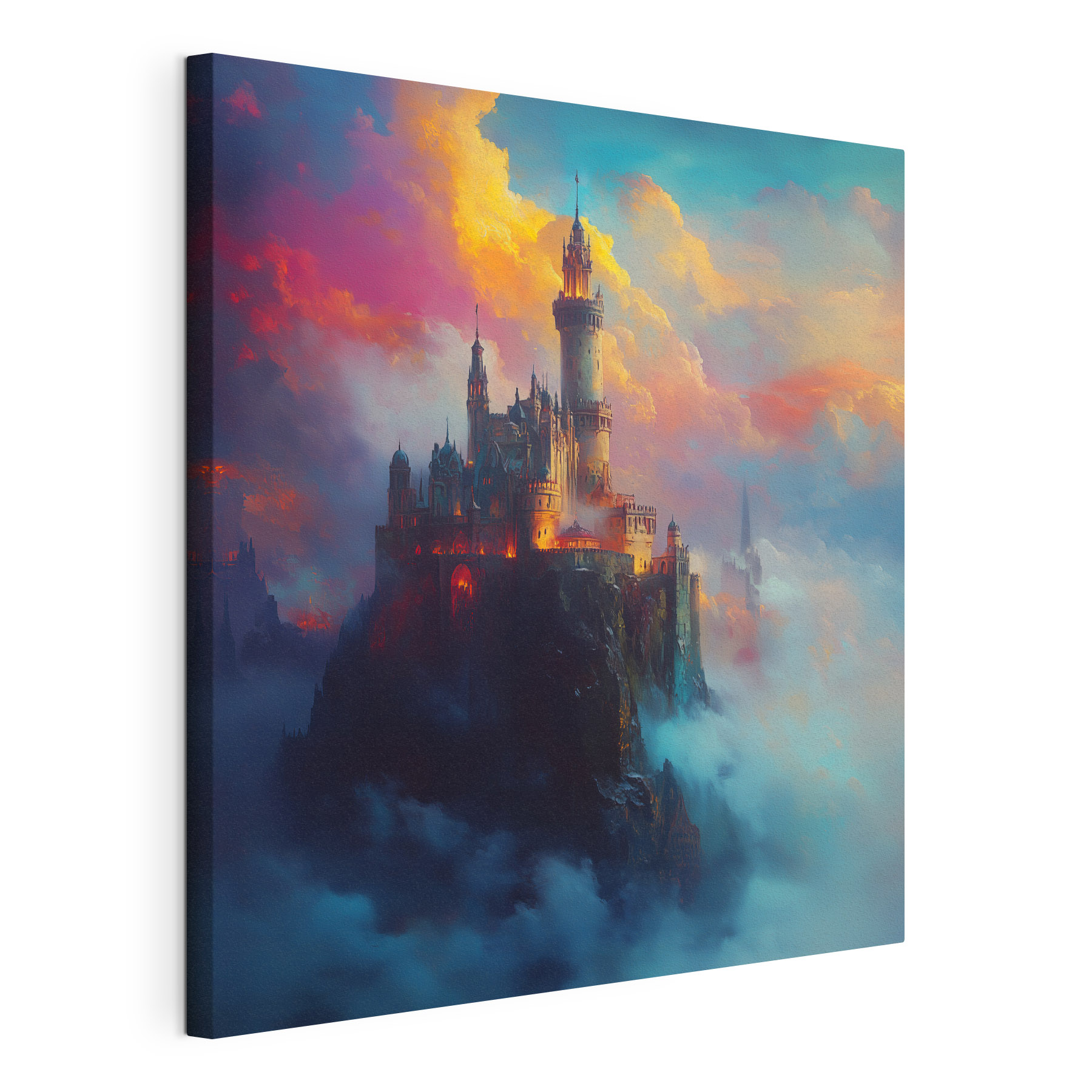 Castle on a mountain with clouds