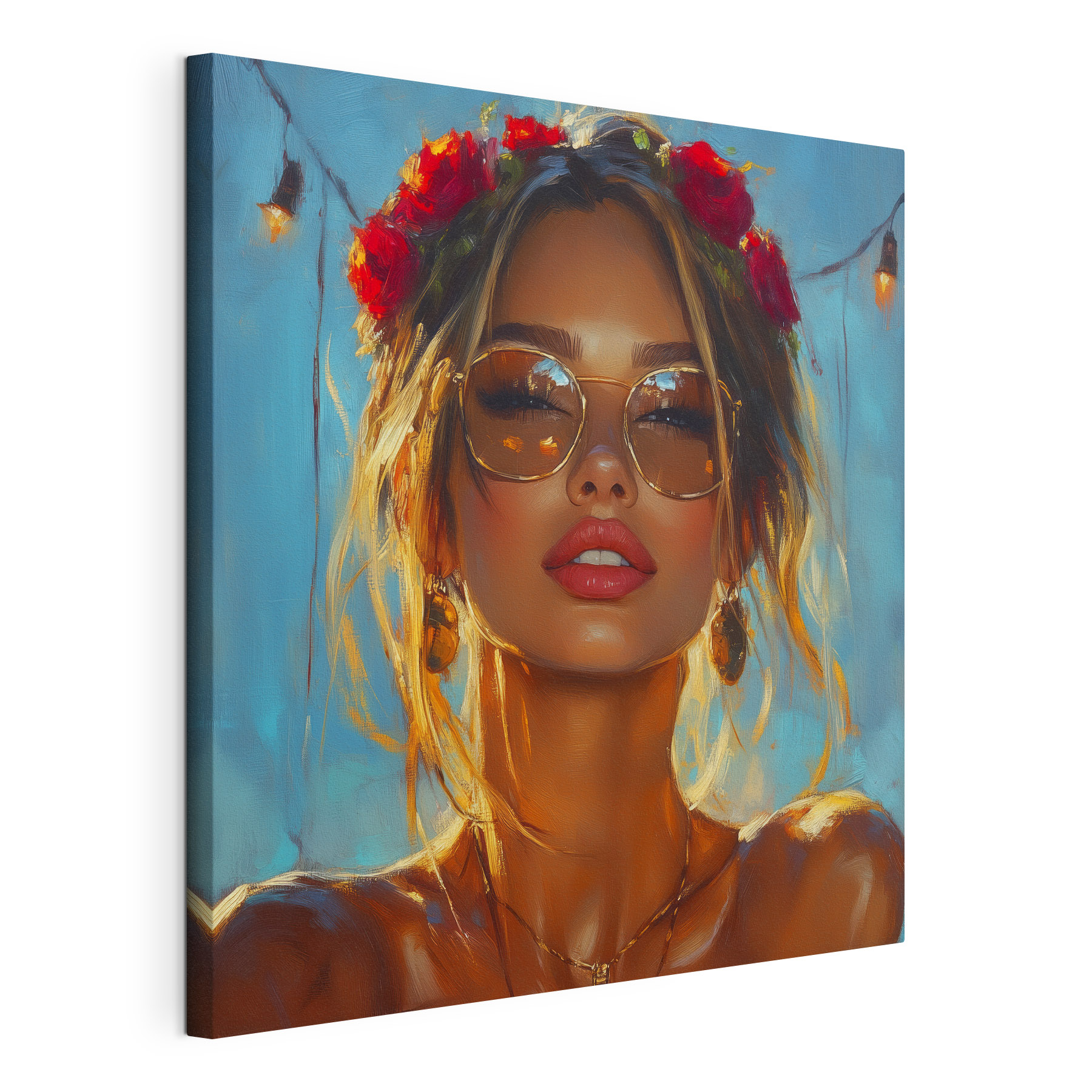 Woman with flowers in her hair and sunglasses Woman with flowers in her hair and sunglasses