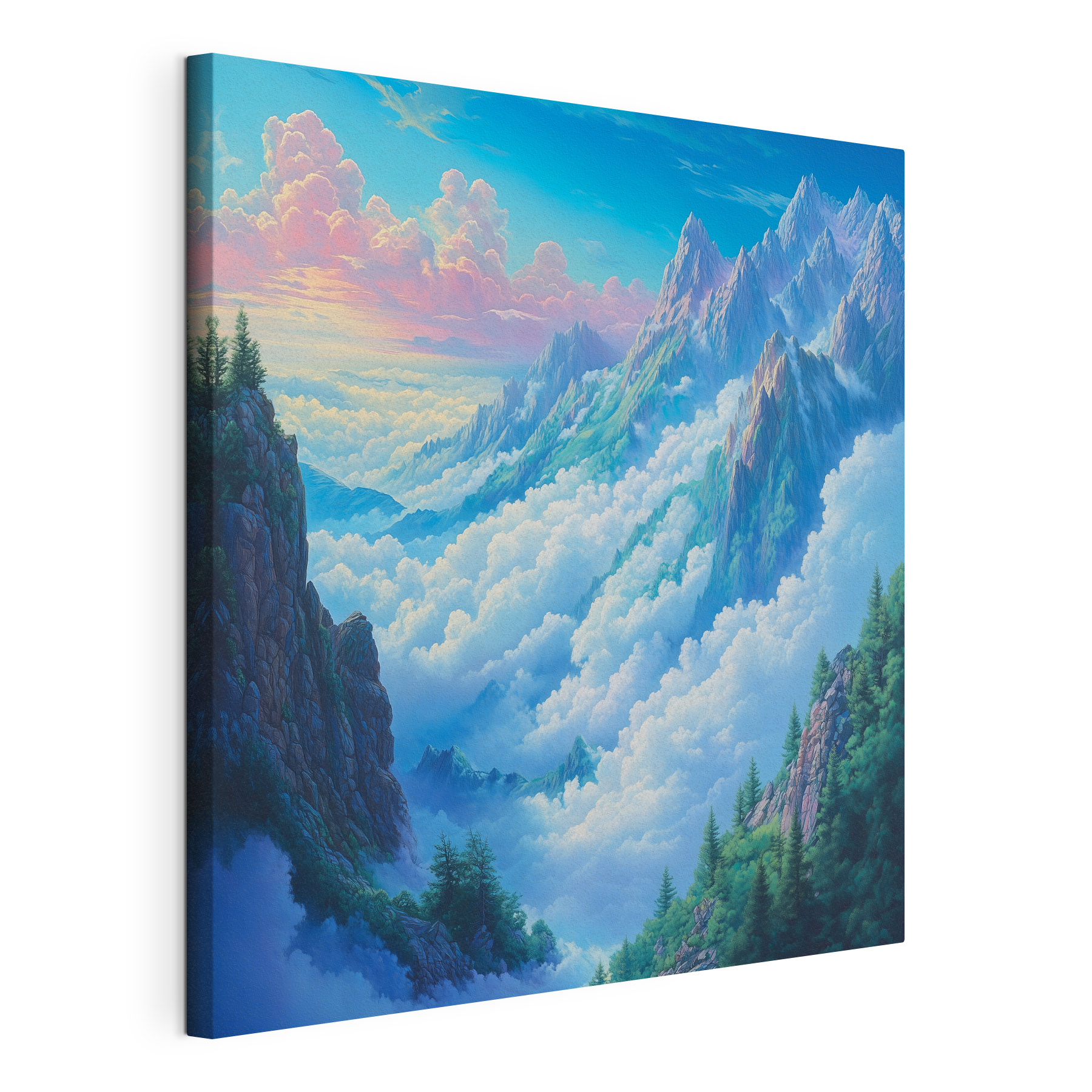 Mountain range with clouds and trees