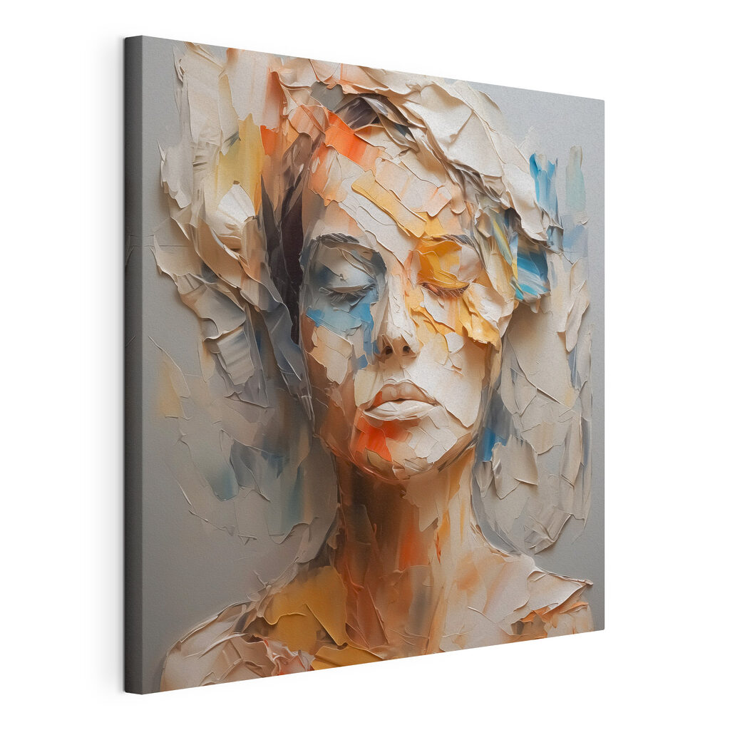 Woman's face covered in torn paper Woman's face covered in torn paper