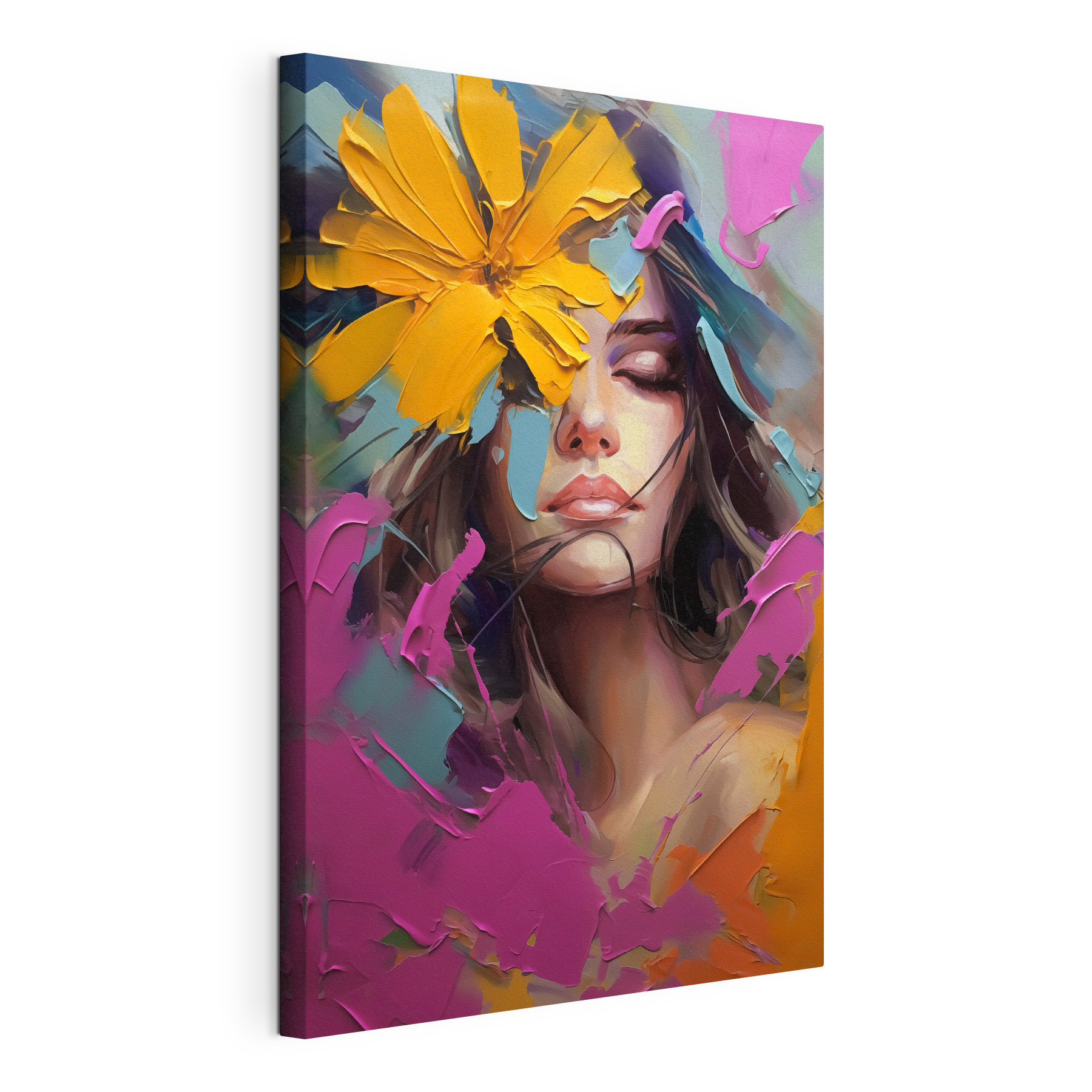 Painting of a woman with flowers on her face