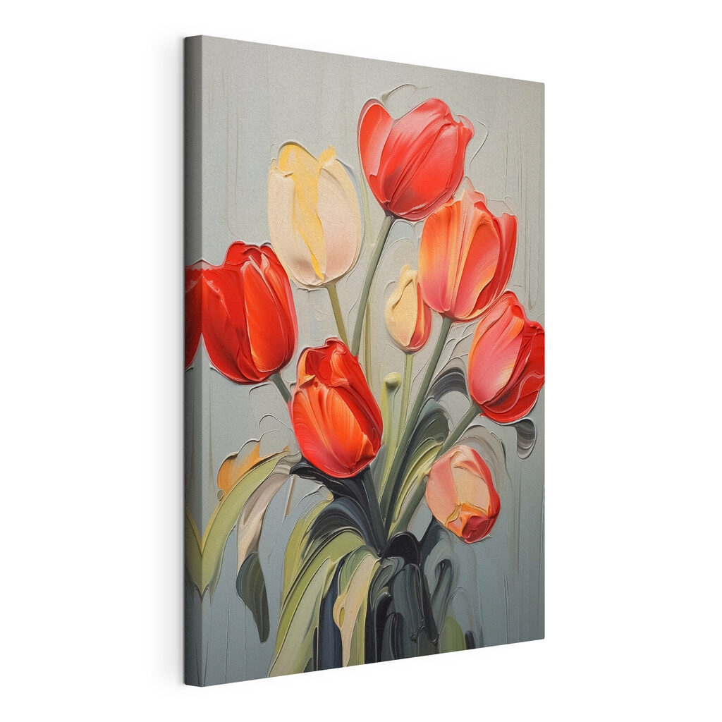 Painting of tulips on a grey background Painting of tulips on a grey background