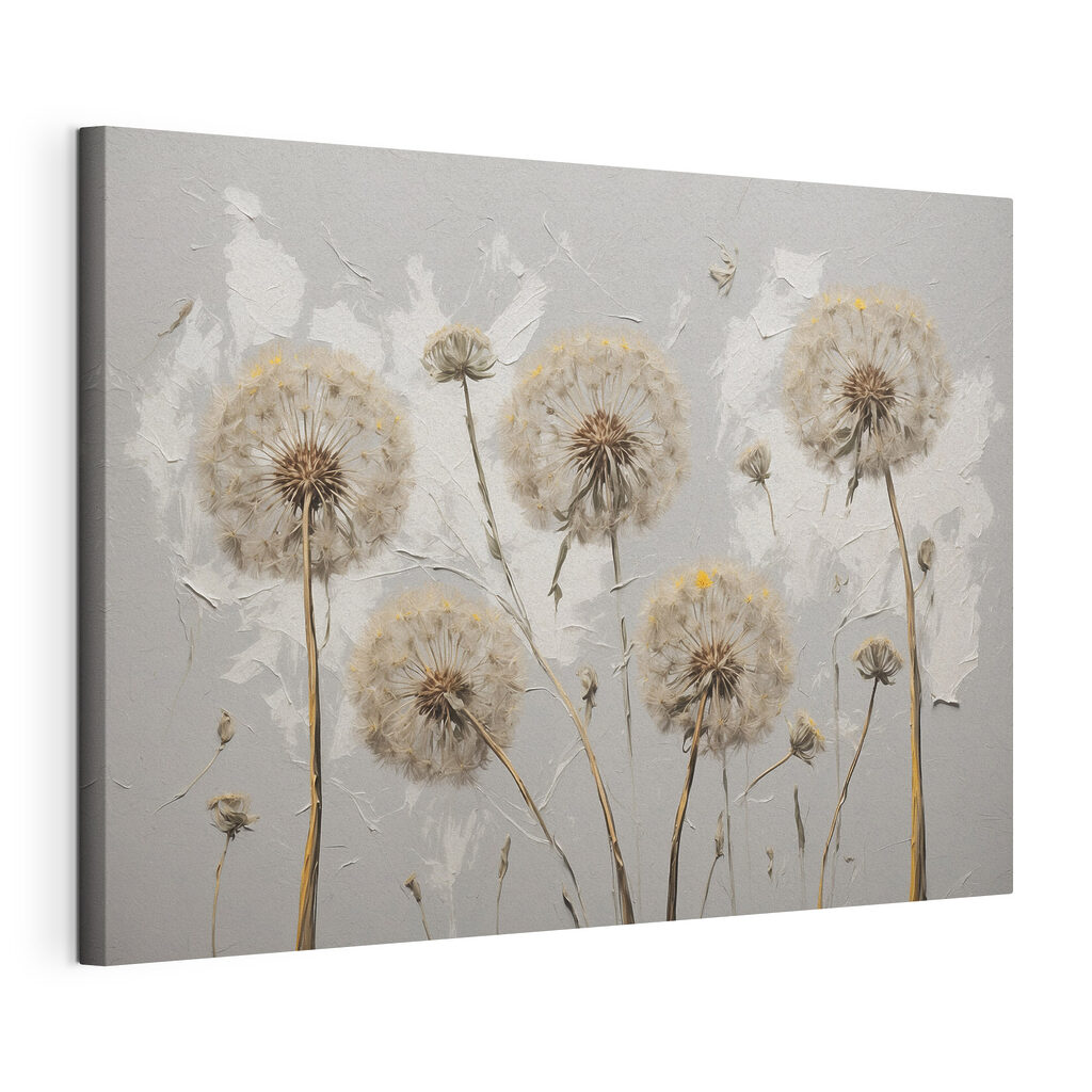 Painting of dandelions on a white background