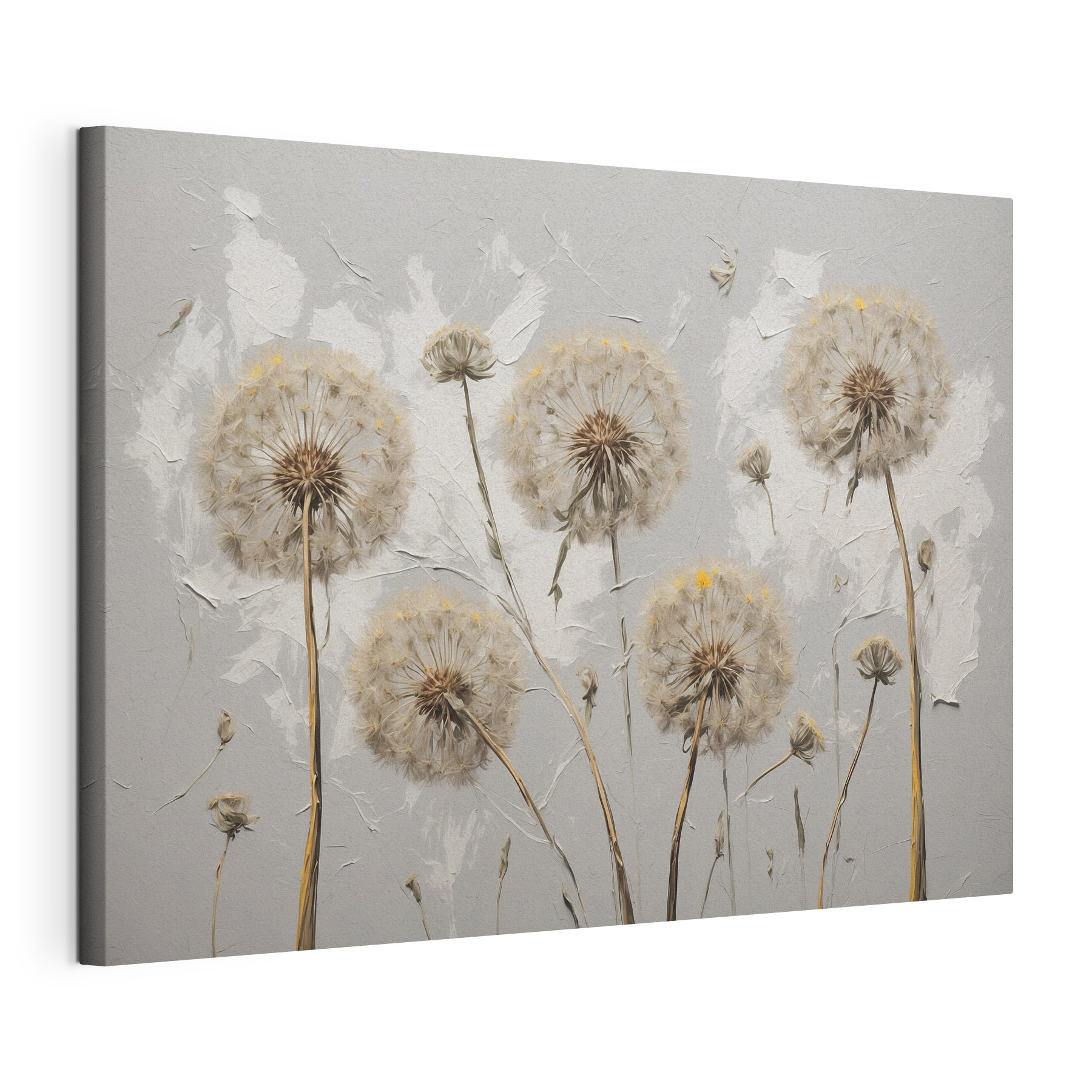 Painting of dandelions on a white background