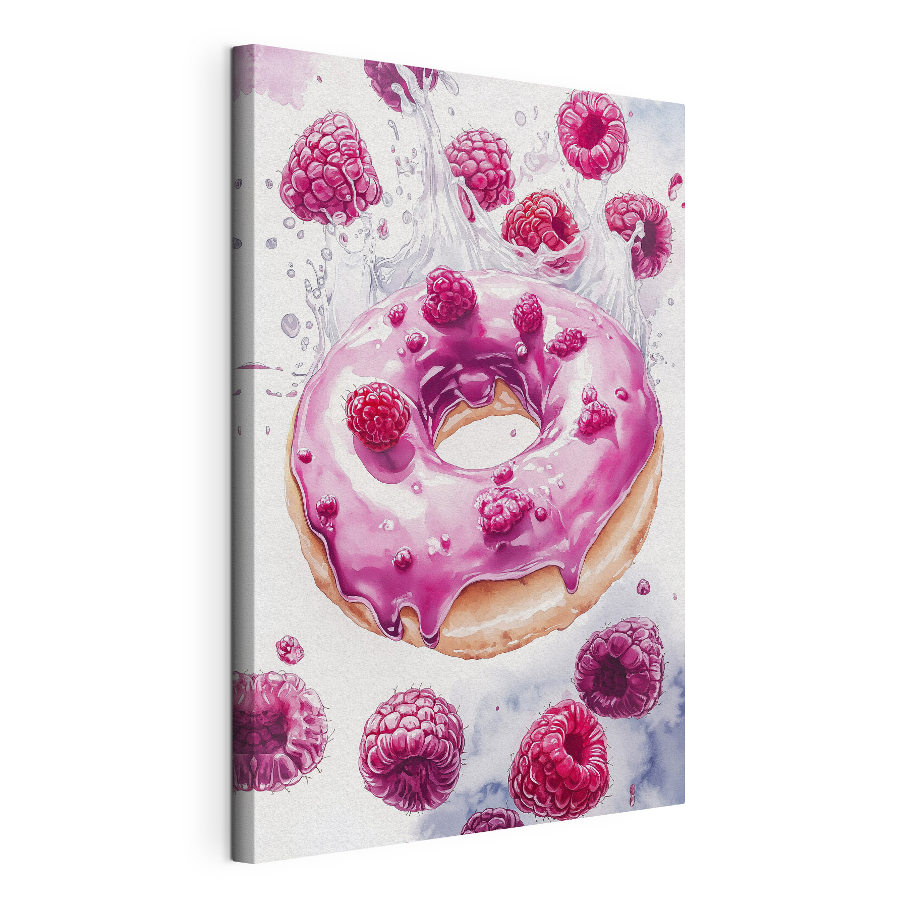 Painting of a donut with raspberries Painting of a donut with raspberries