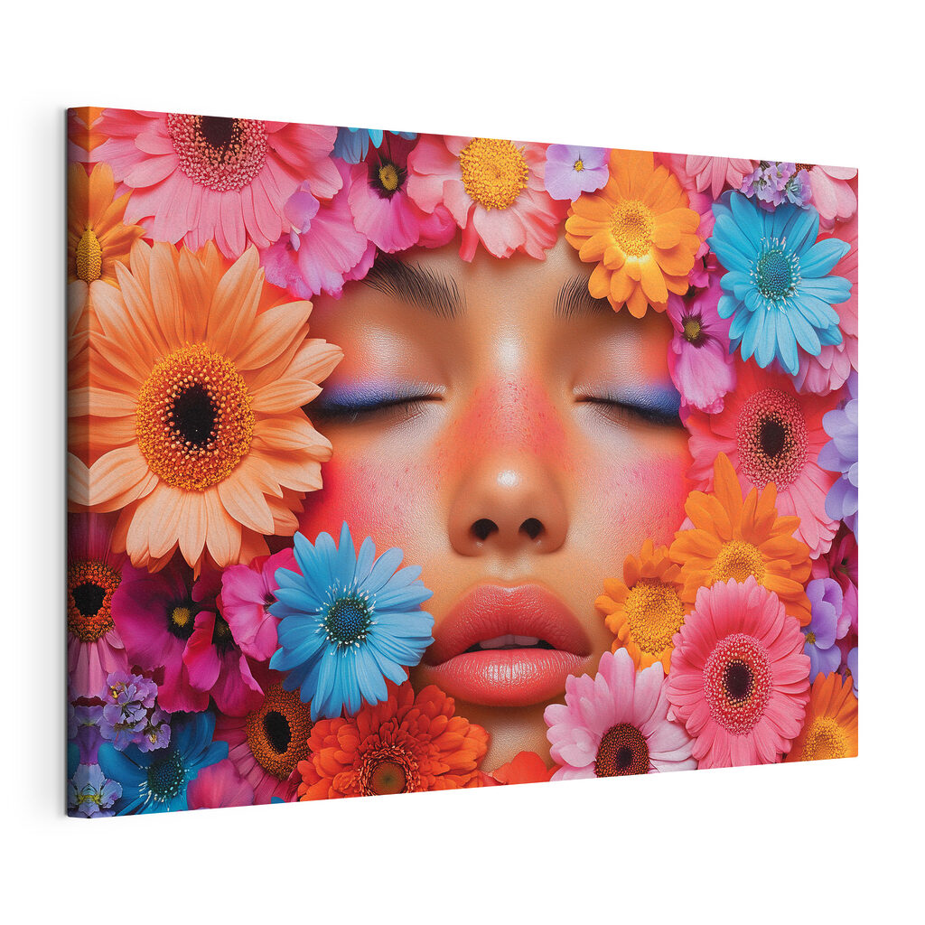 Woman with flowers around her face