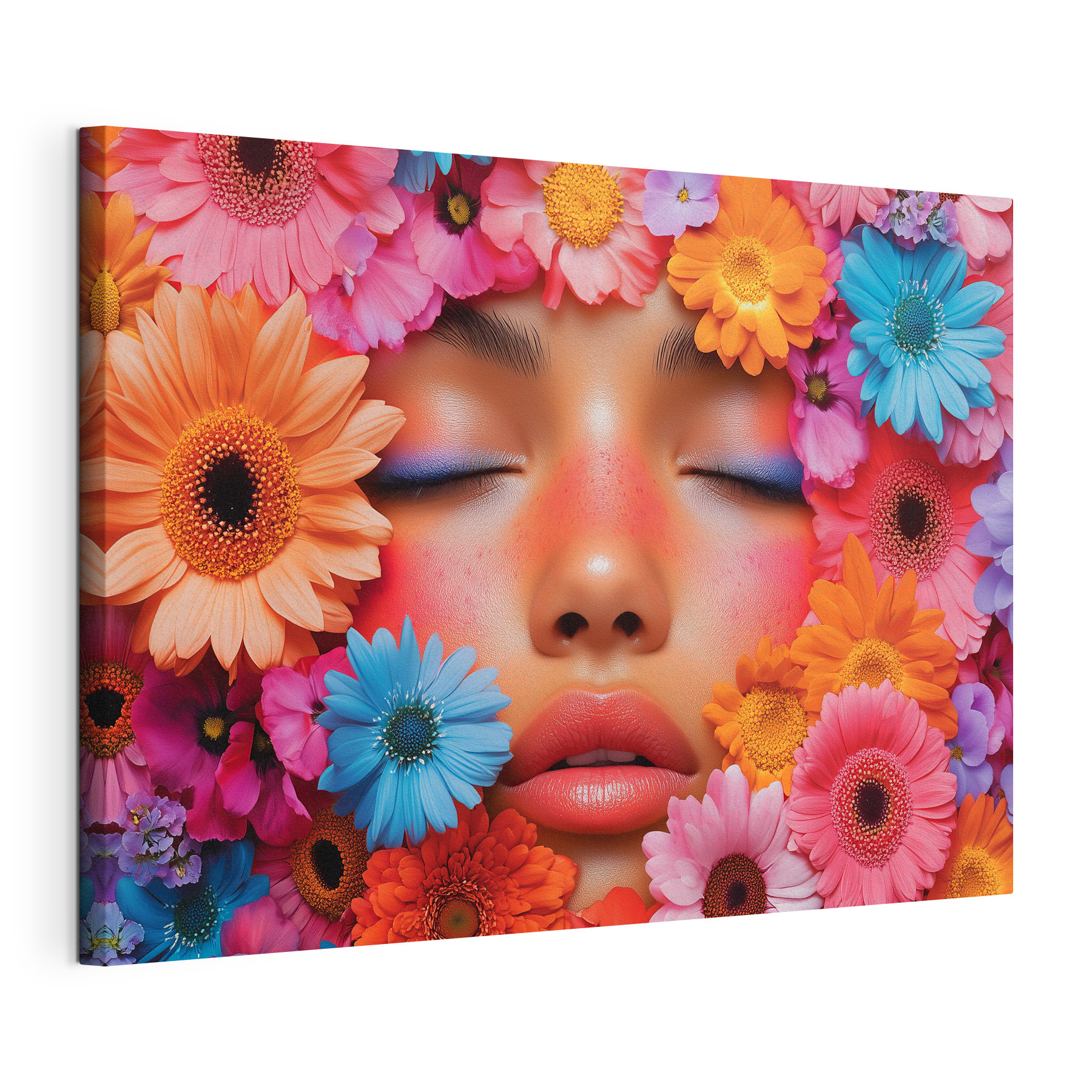 Woman with flowers around her face
