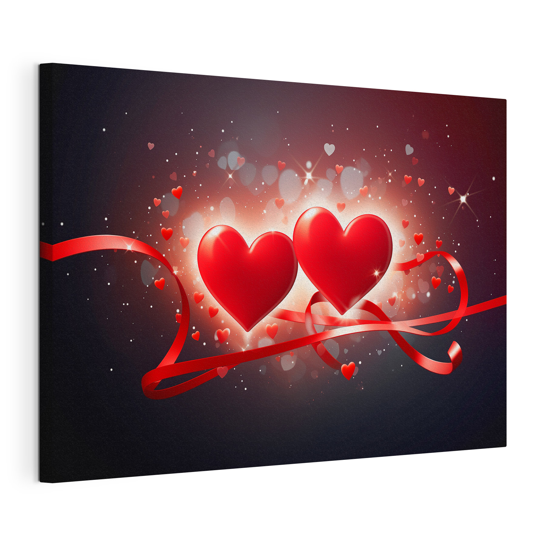 Two hearts with red ribbons and lights Two hearts with red ribbons and lights