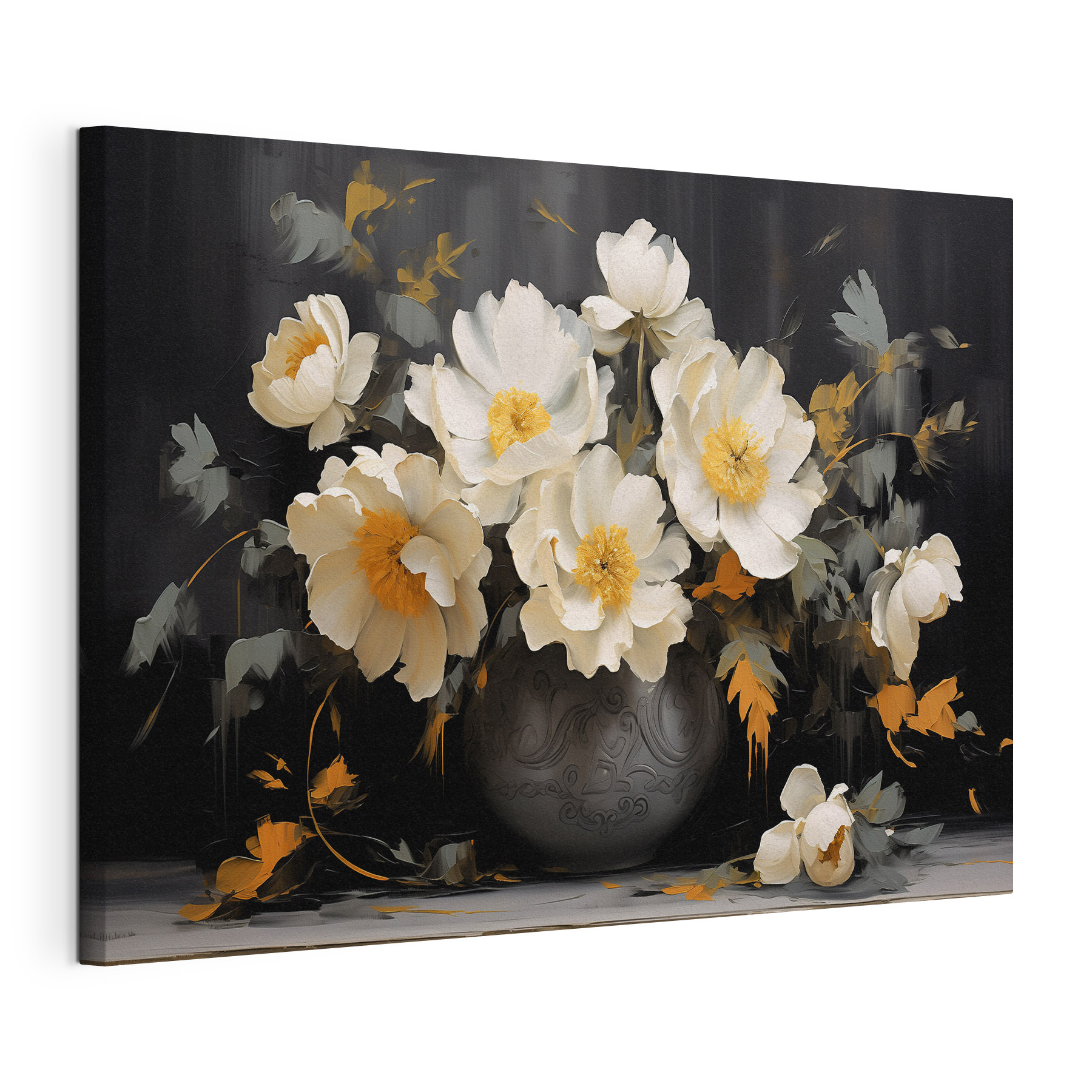 Painting of white flowers in a vase Painting of white flowers in a vase