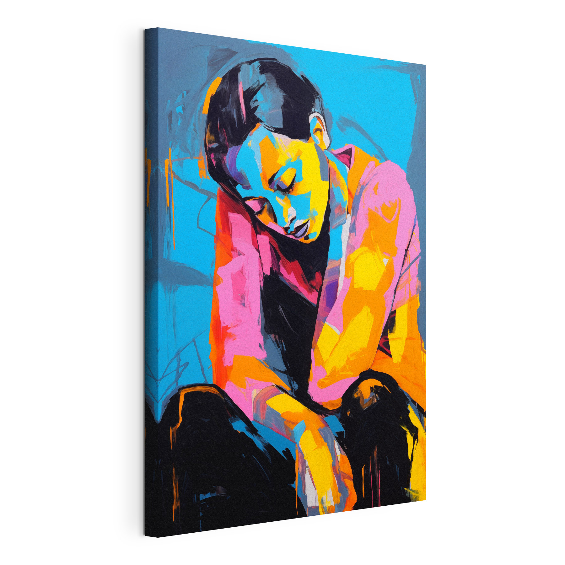 Painting of a woman with her head on her knees Painting of a woman with her head on her knees