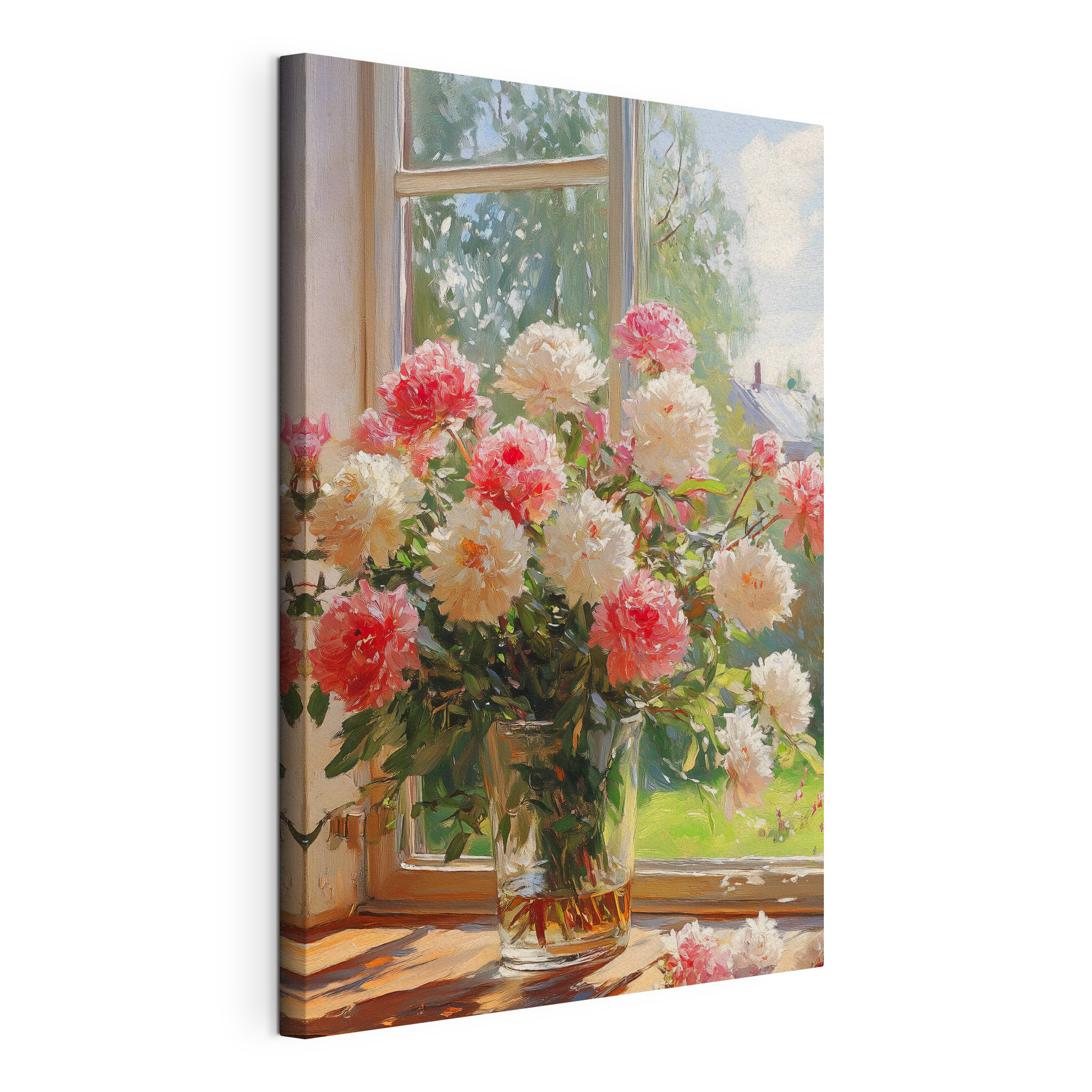 Vase of flowers in front of a window