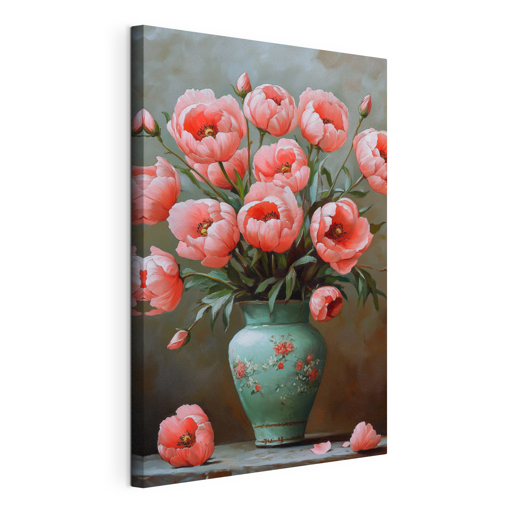 Painting of pink flowers in a vase