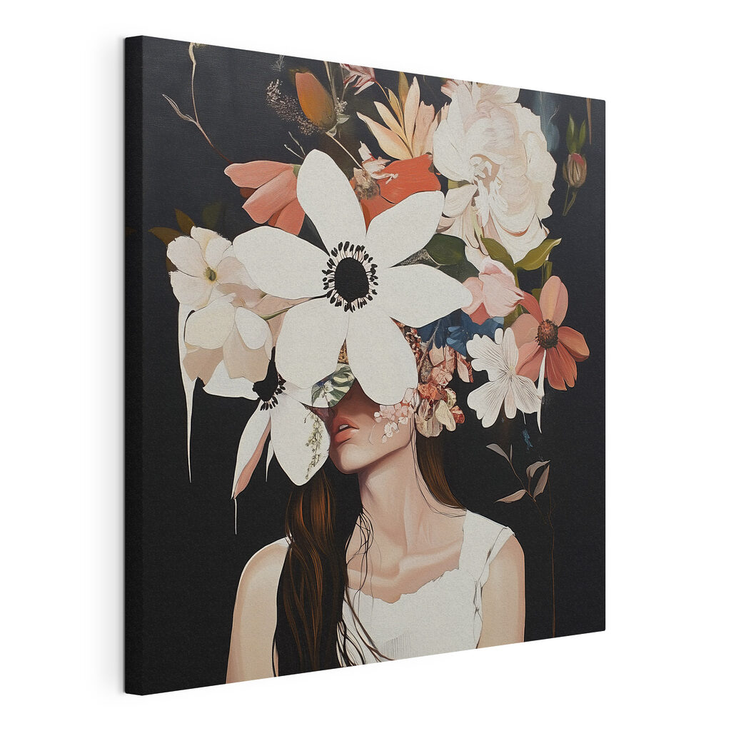 Painting of a woman with flowers on her face Painting of a woman with flowers on her face