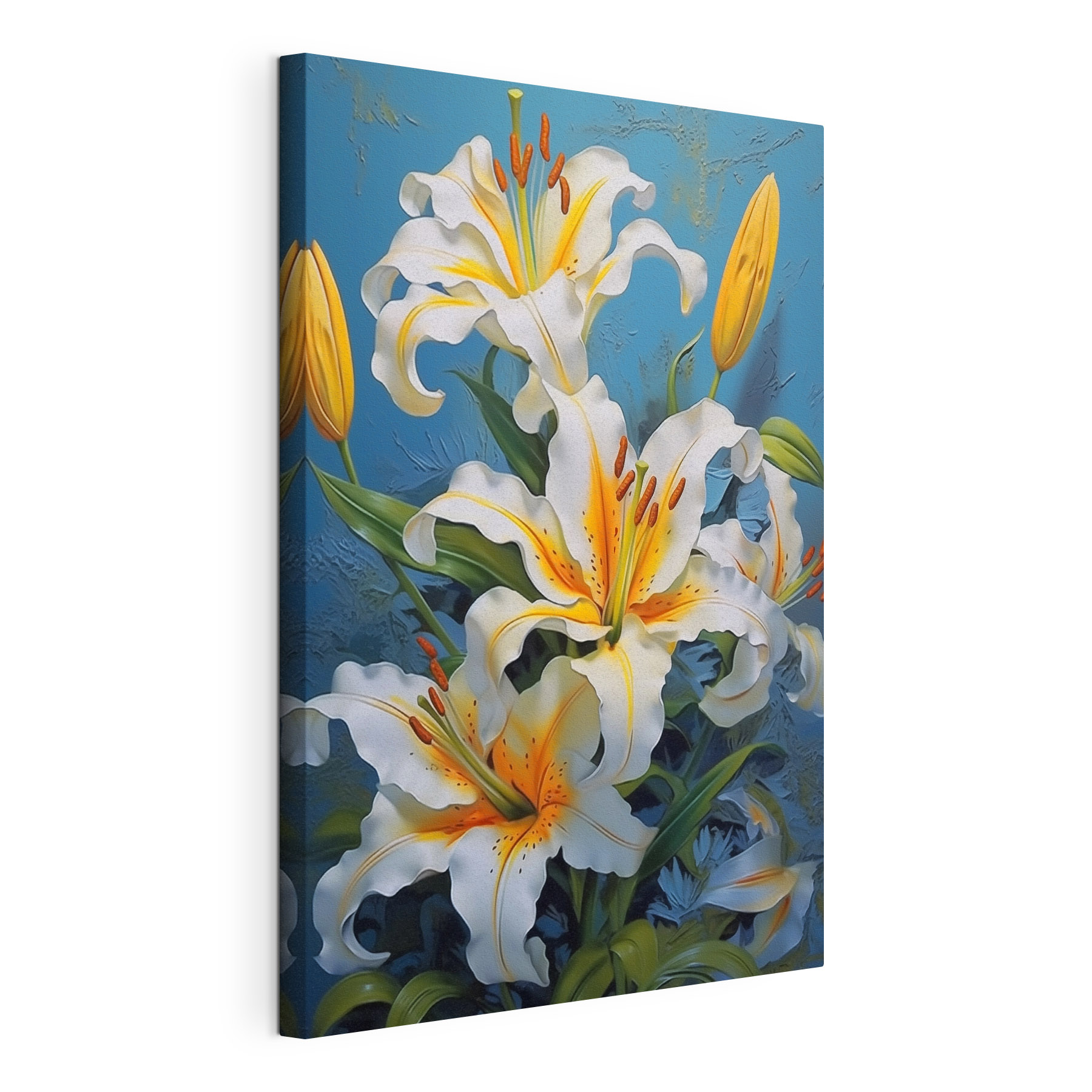 Vibrant lilies against a blue background Vibrant lilies against a blue background