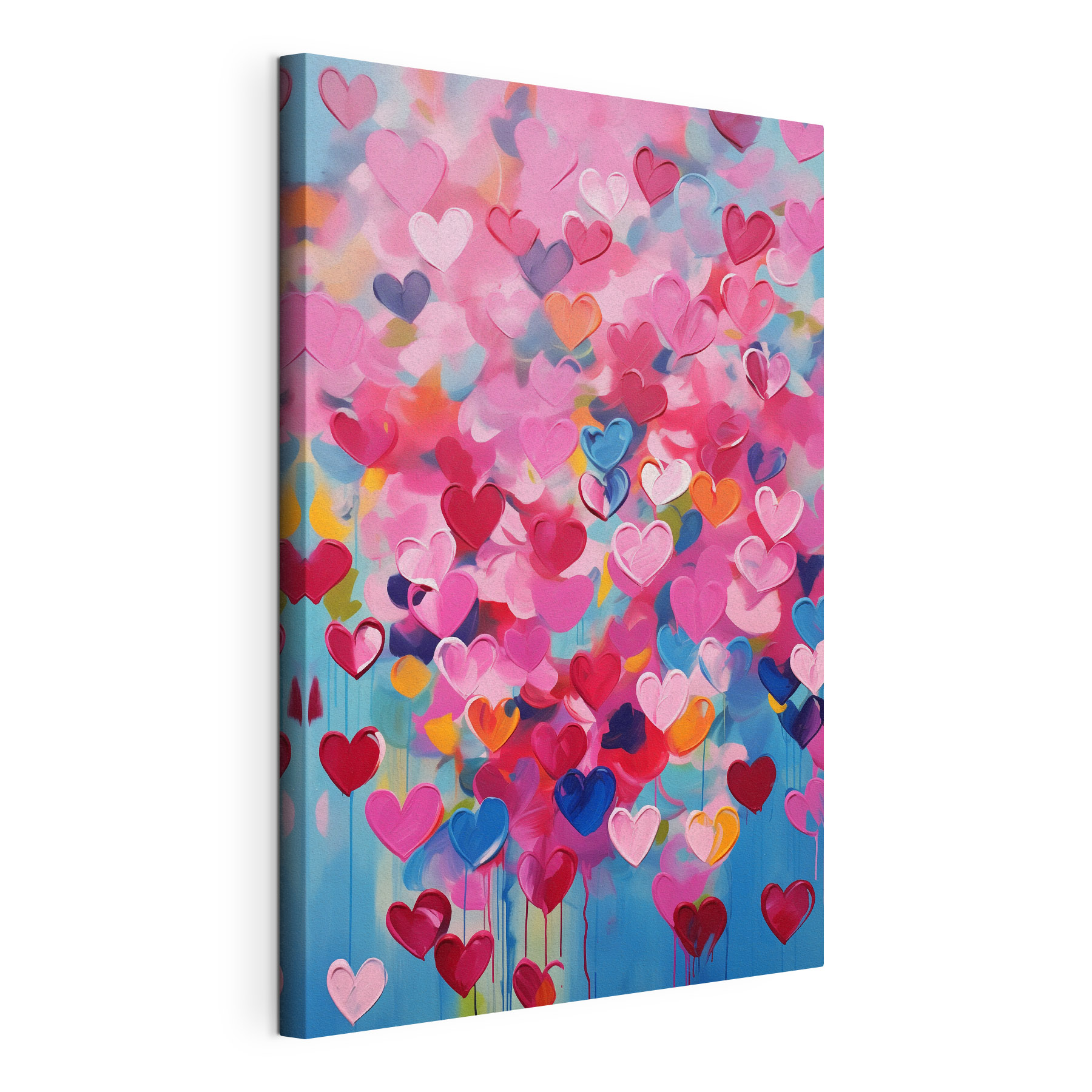 Painting of hearts on a blue background