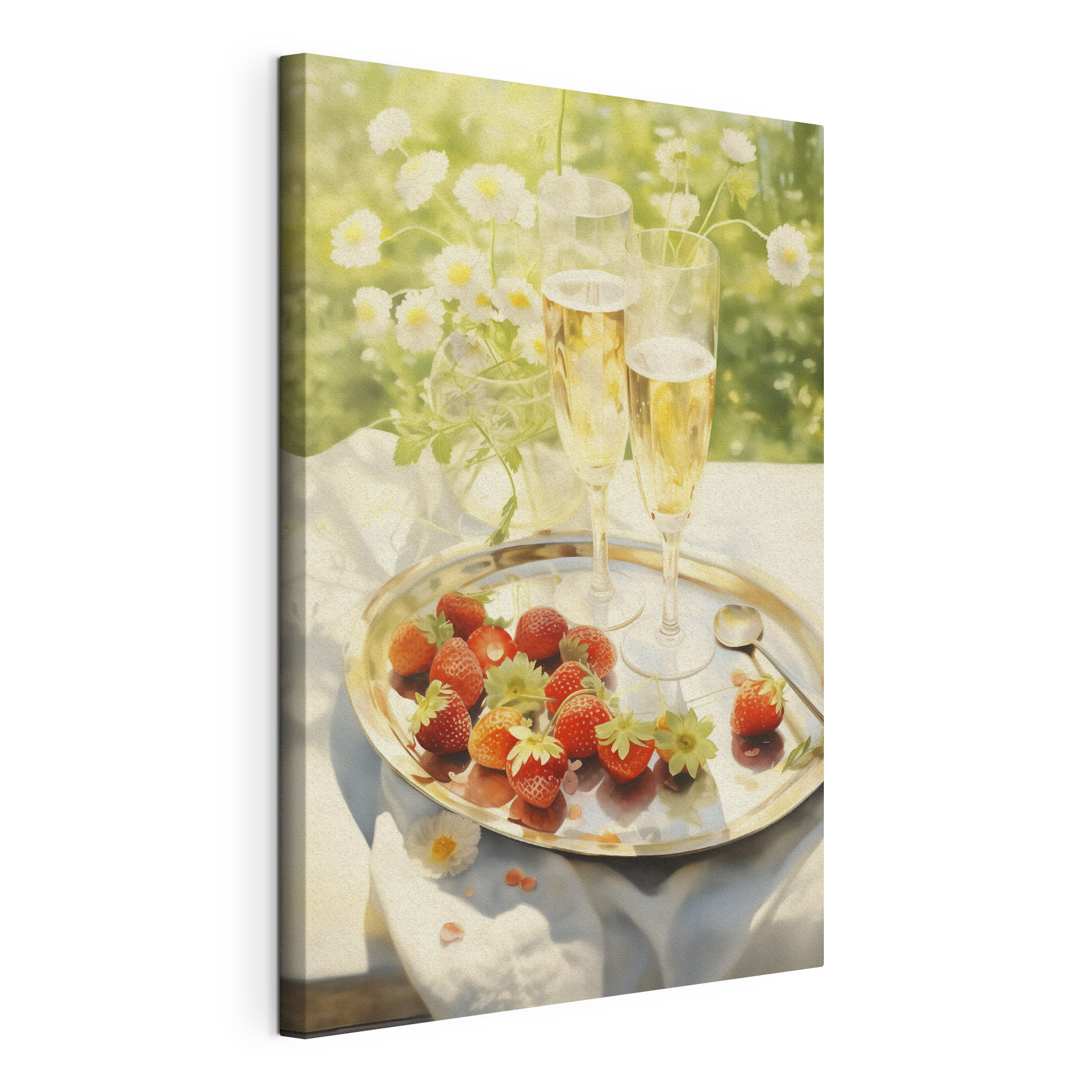 Tray of champagne and strawberries