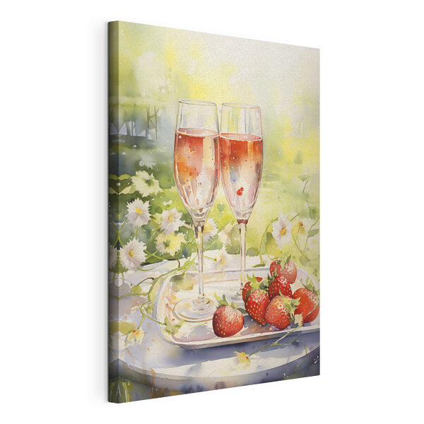 Quadri Acquerello raffigurante due bicchieri di champagne e delle fragole su un vassoio (COD: s43056) Quadri Quadri Acquerello raffigurante due bicchieri di champagne e delle fragole su un vassoio (COD: s43056)