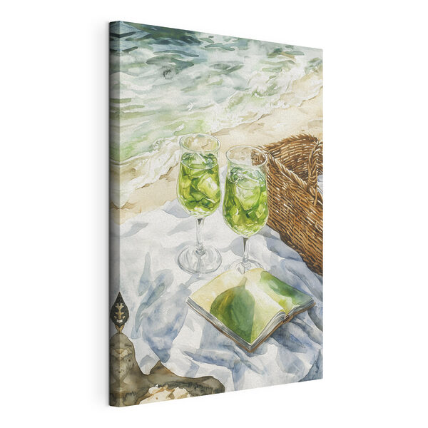 Quadri Acquerello raffigurante due bicchieri di vino accanto a un cestino da picnic e a un libro (COD: s43067) Quadri Quadri Acquerello raffigurante due bicchieri di vino accanto a un cestino da picnic e a un libro (COD: s43067)
