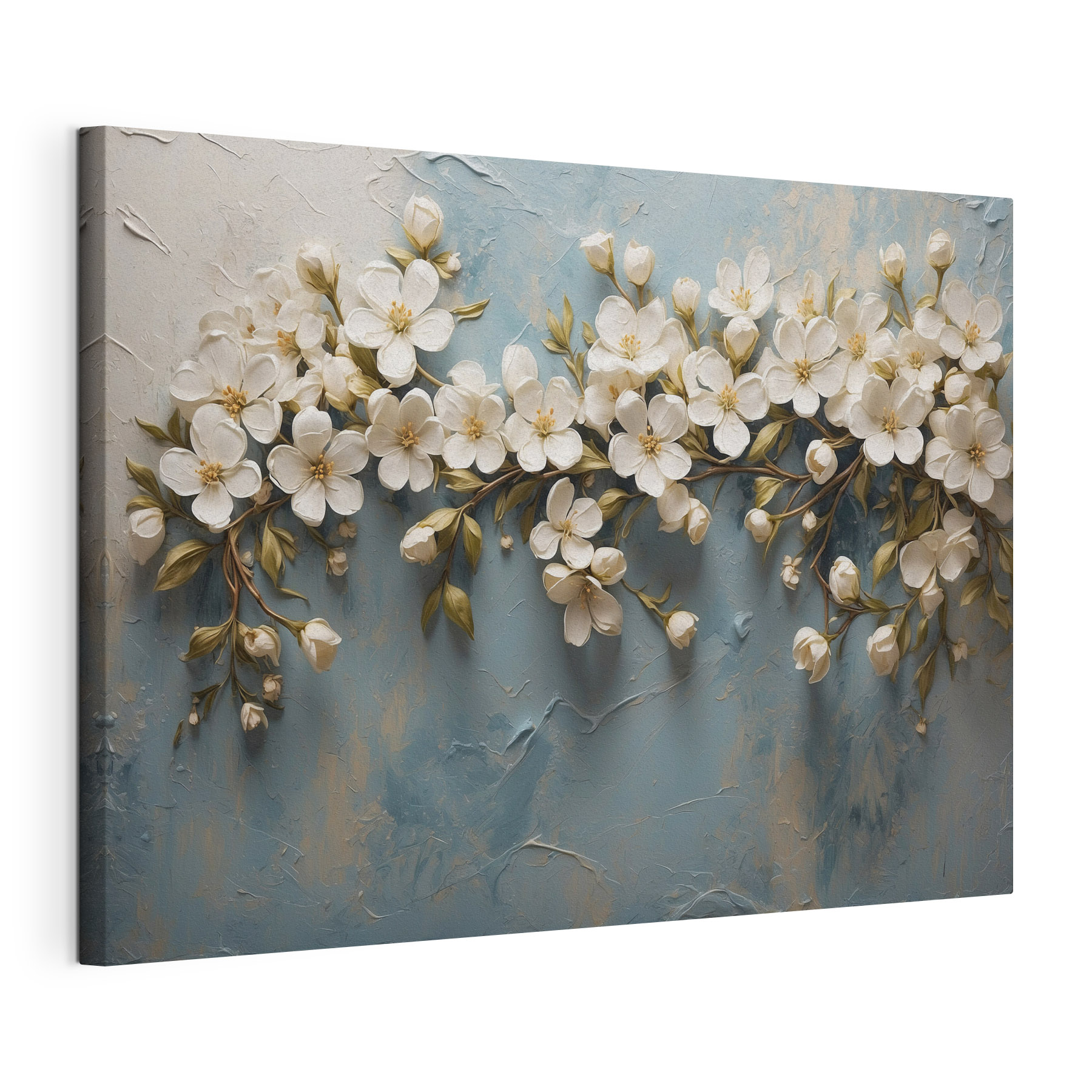 White flowers on a blue surface White flowers on a blue surface