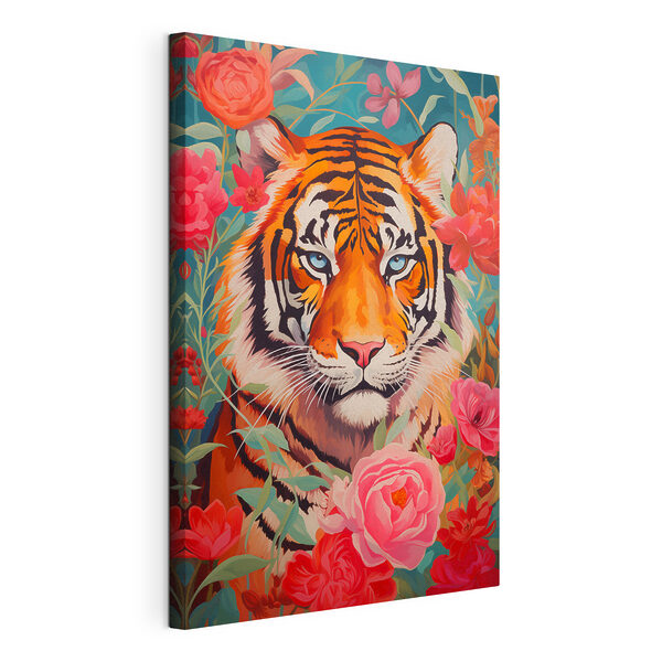 Quadri Dipinto raffigurante una tigre circondata da fiori (COD: s43132) Quadri Quadri Dipinto raffigurante una tigre circondata da fiori (COD: s43132)