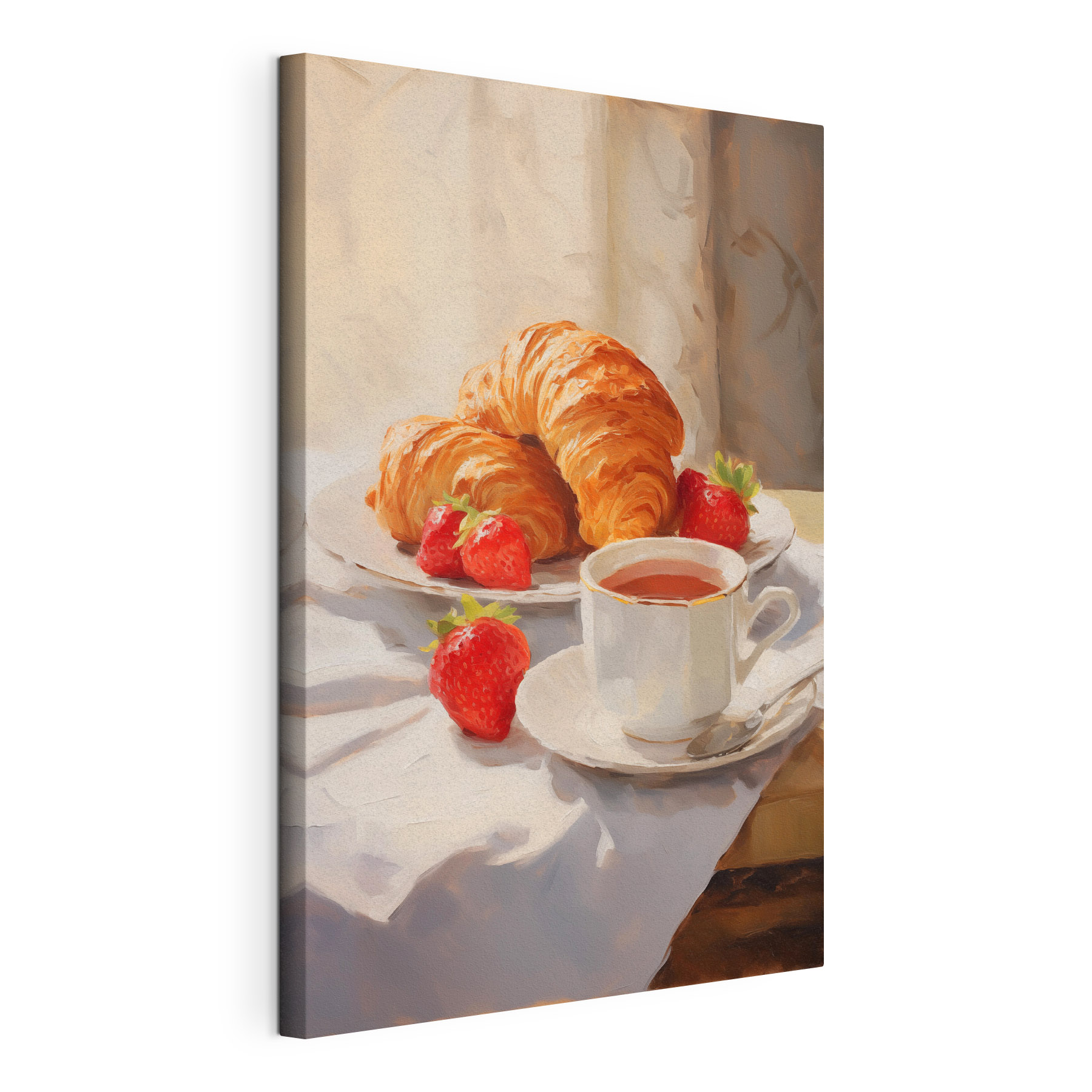 Croissant and strawberries on a plate