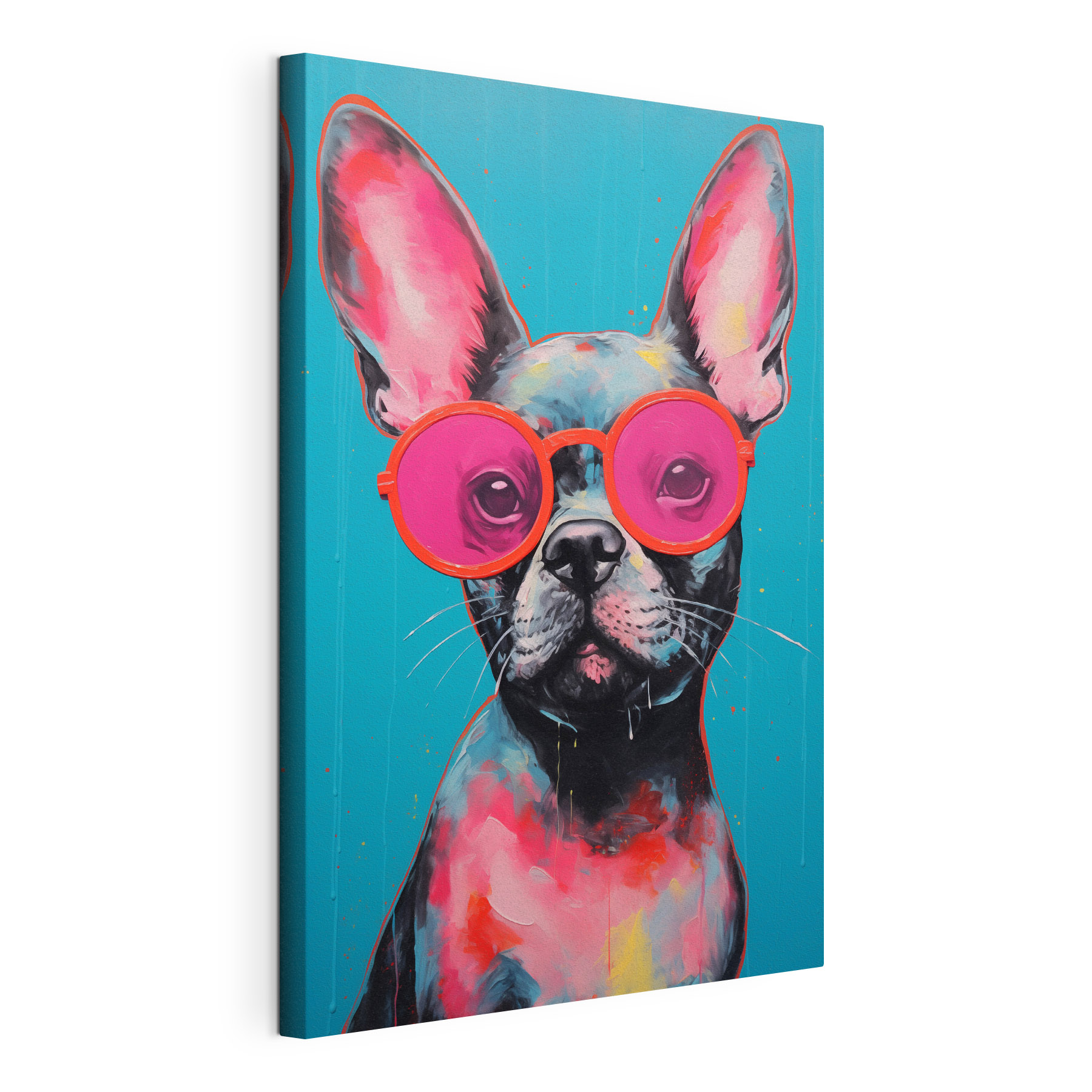 Painting of a dog wearing pink sunglasses Painting of a dog wearing pink sunglasses