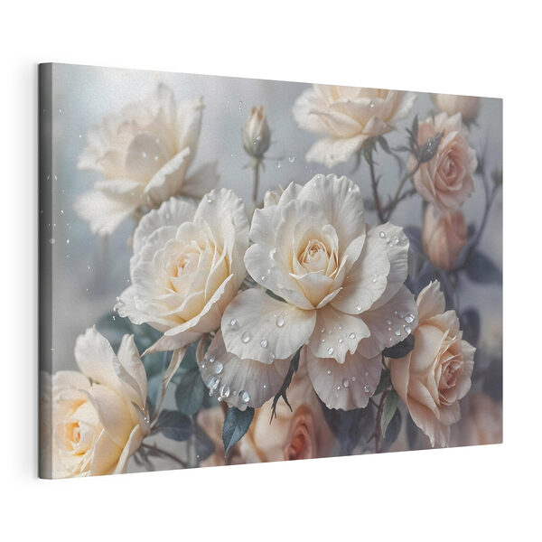 Quadri Quadri Mazzo di rose bianche con gocce d'acqua (COD: s43163)