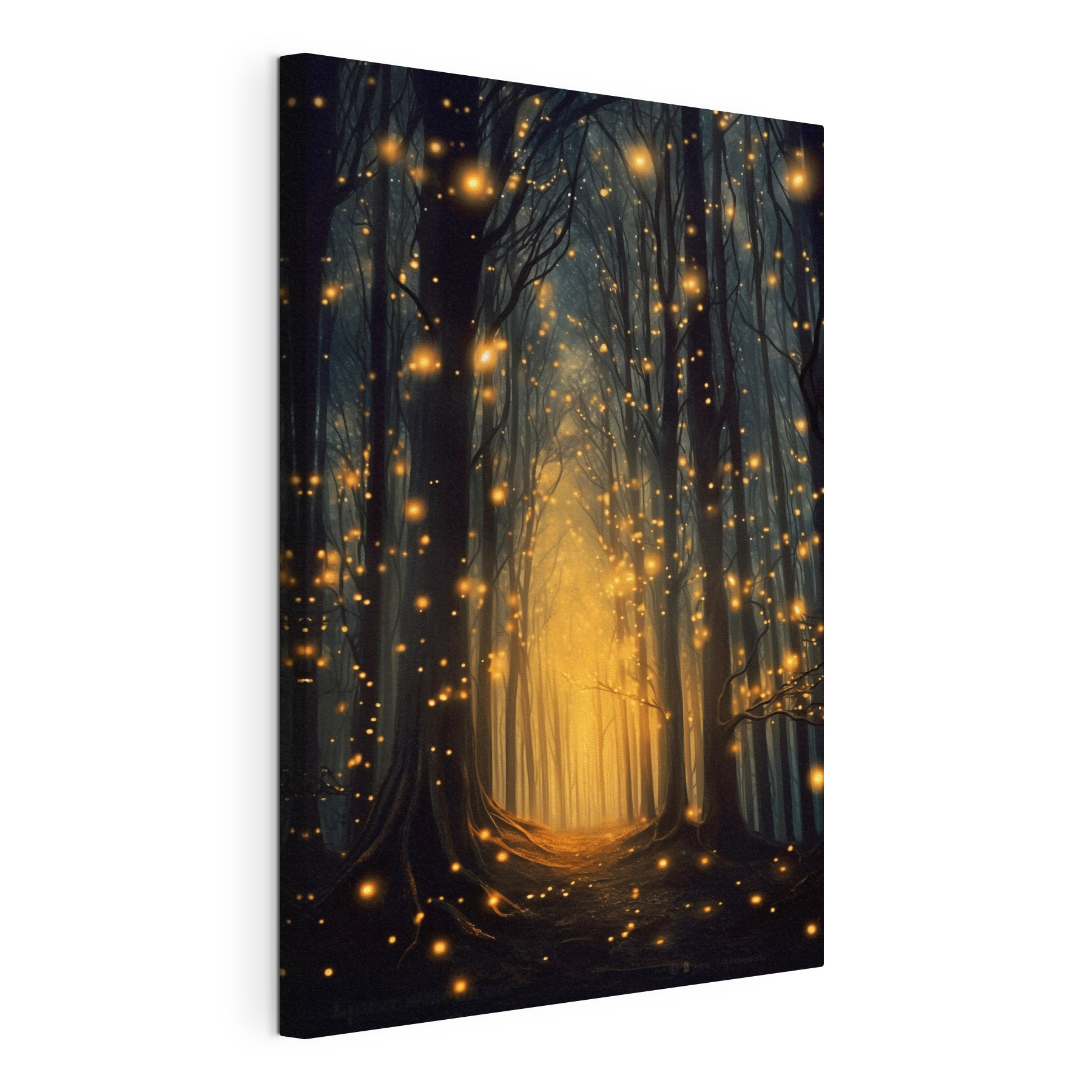 Path through a forest with many trees with lights Path through a forest with many trees with lights