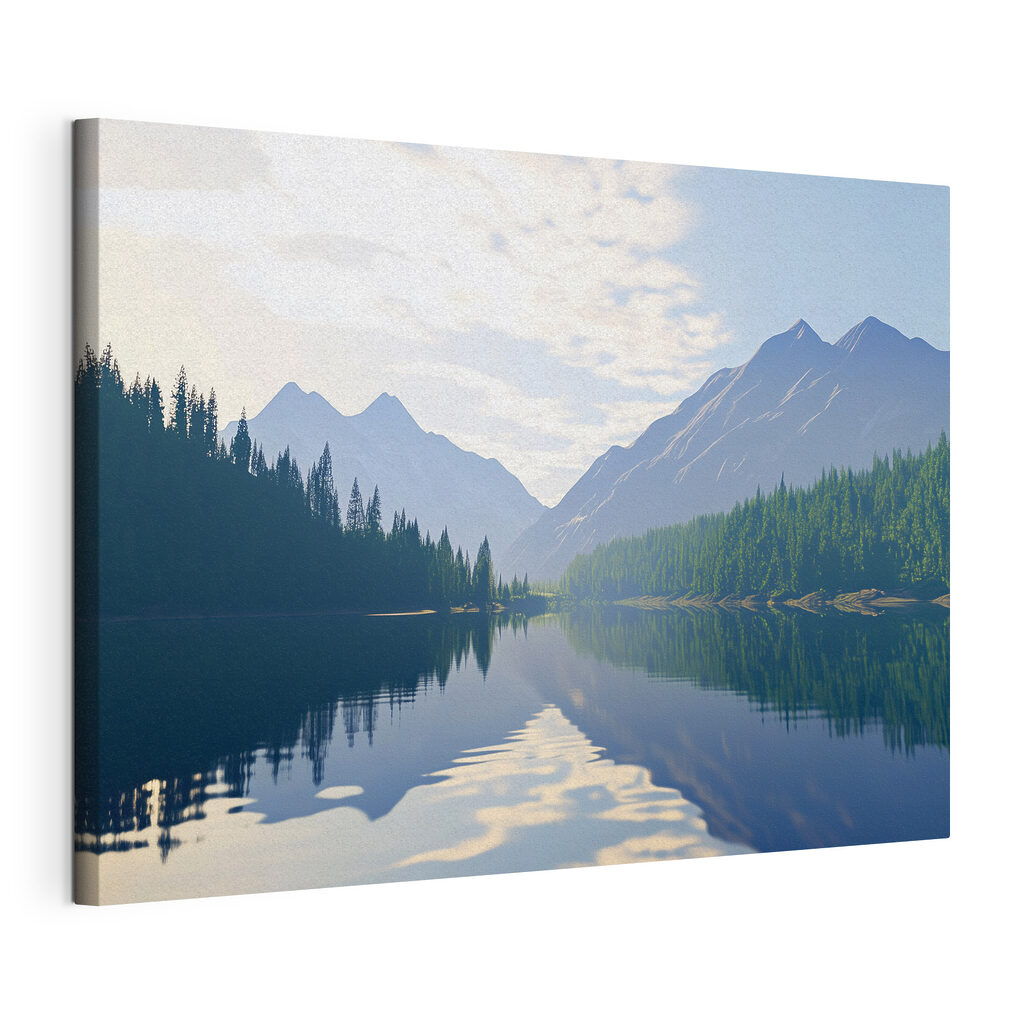 Lake with trees and mountains in the background Lake with trees and mountains in the background