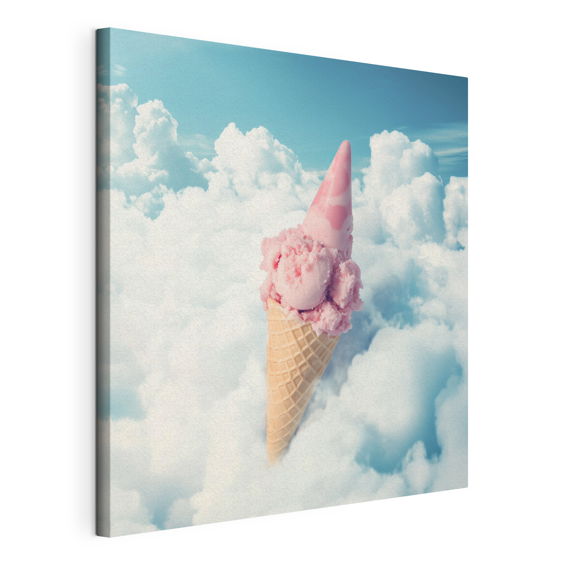 Pink ice cream cone in the clouds Pink ice cream cone in the clouds