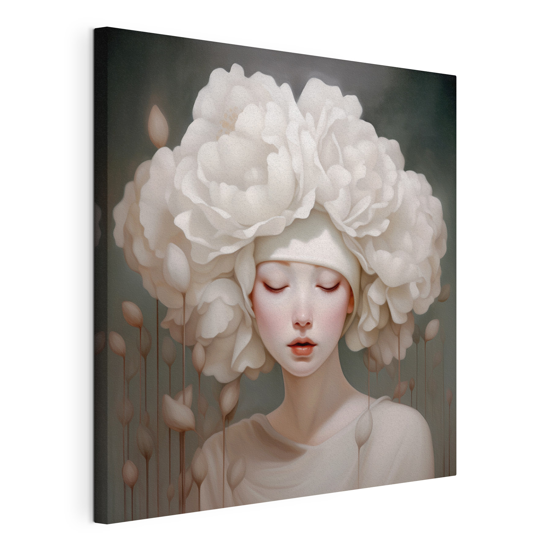 Woman with white flowers on her head Woman with white flowers on her head
