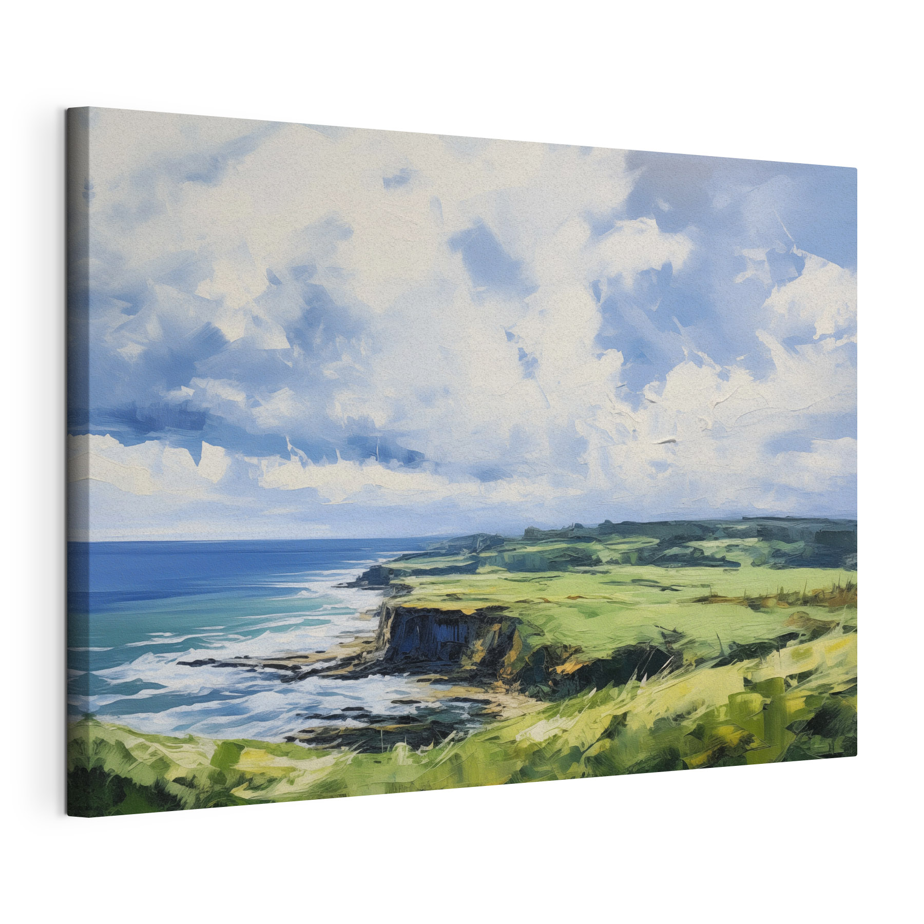 Painting of a landscape with a cliff and water Painting of a landscape with a cliff and water