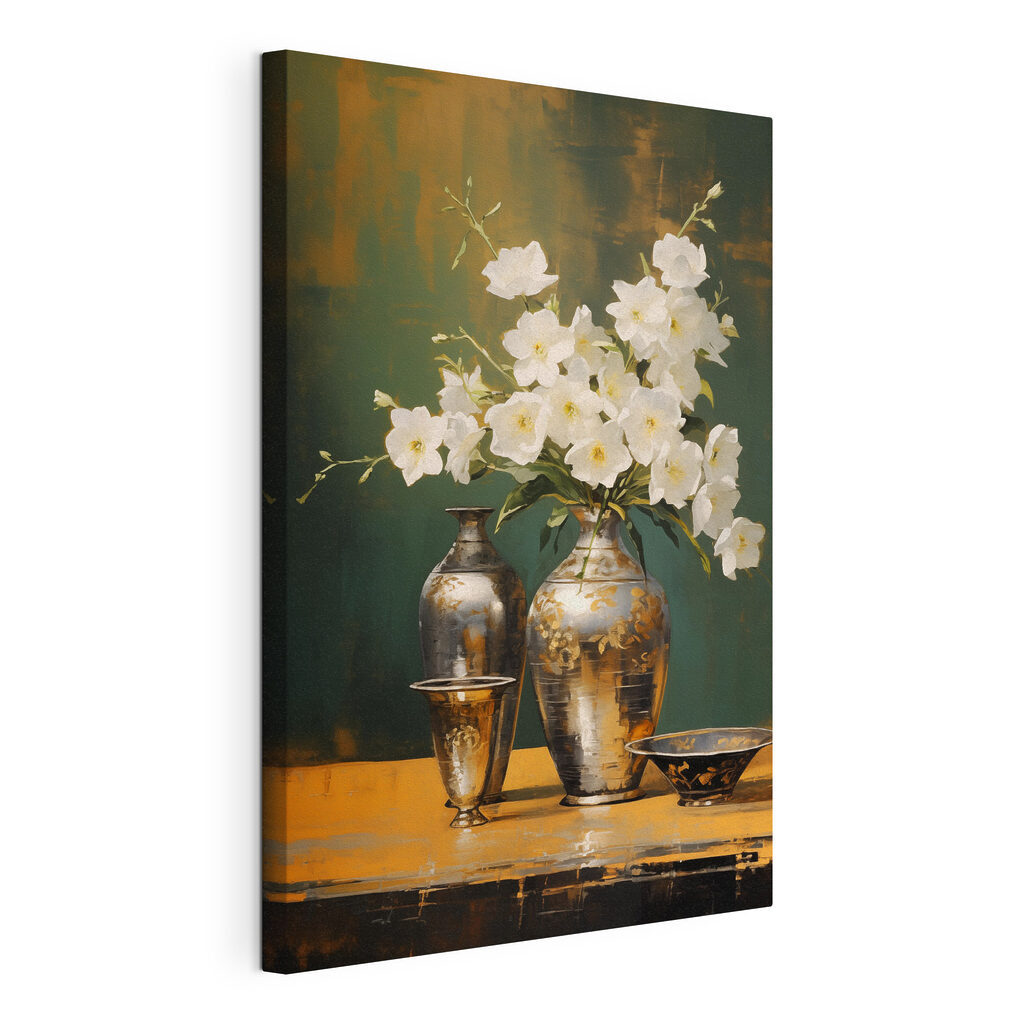 Vase with white flowers and a bowl