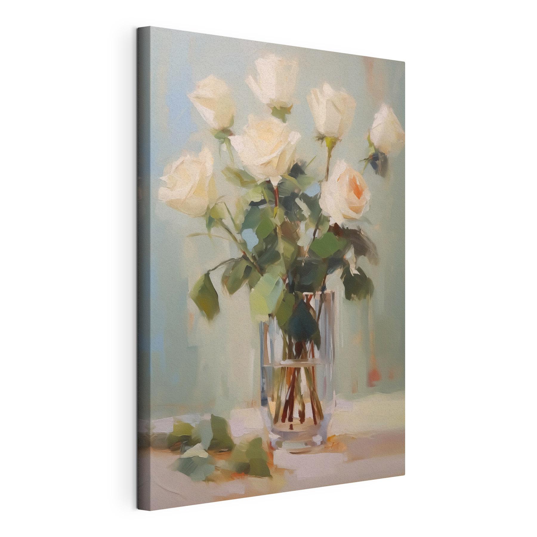 Painting of a vase of white roses Painting of a vase of white roses