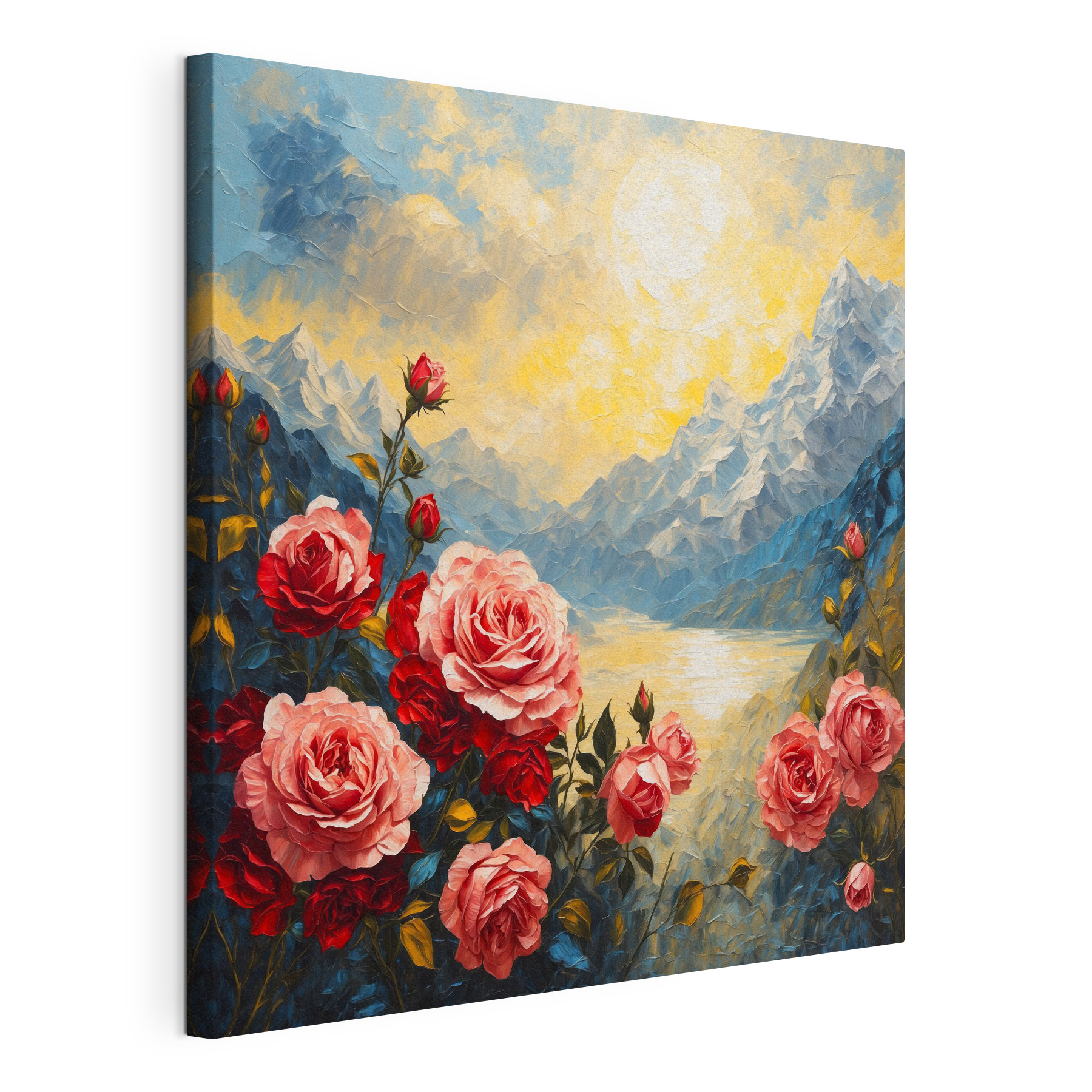 Painting of flowers and mountains Painting of flowers and mountains