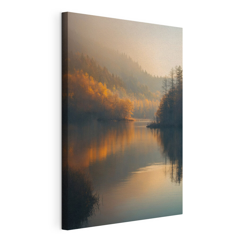 Lake with trees and mountains in the background