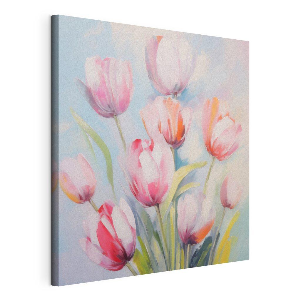 Painting of pink and white tulips