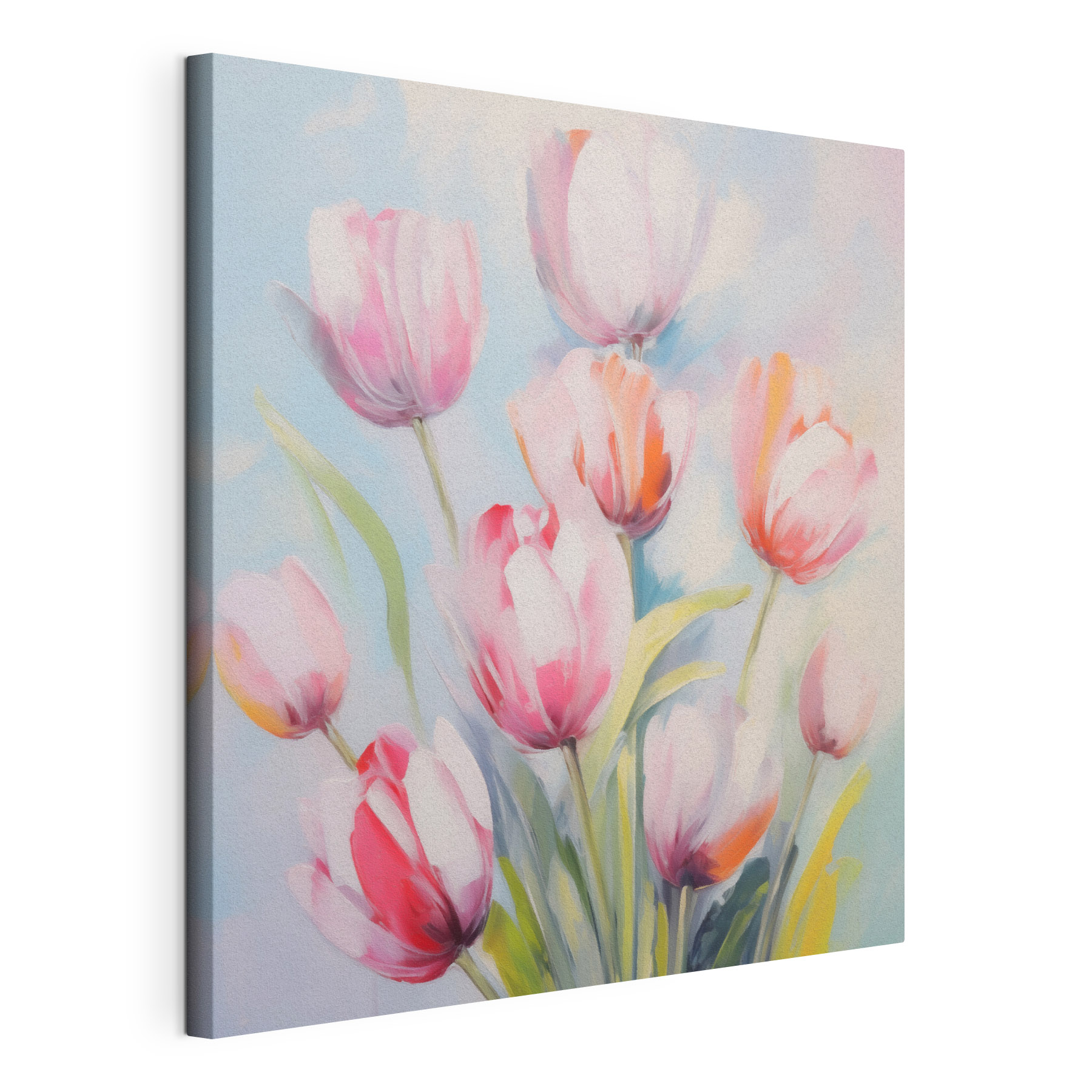 Painting of pink and white tulips