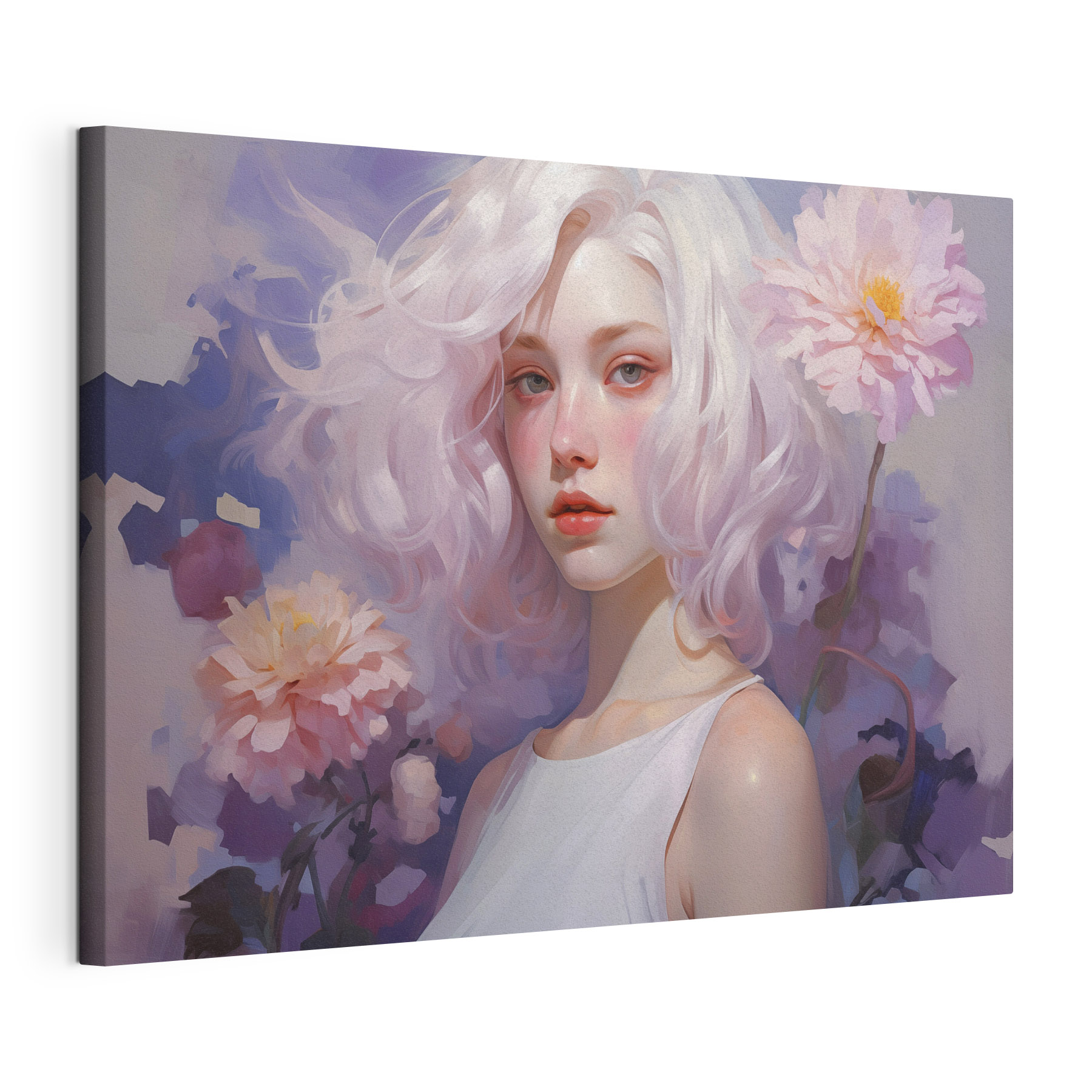 Woman with pink hair and pink flowers Woman with pink hair and pink flowers