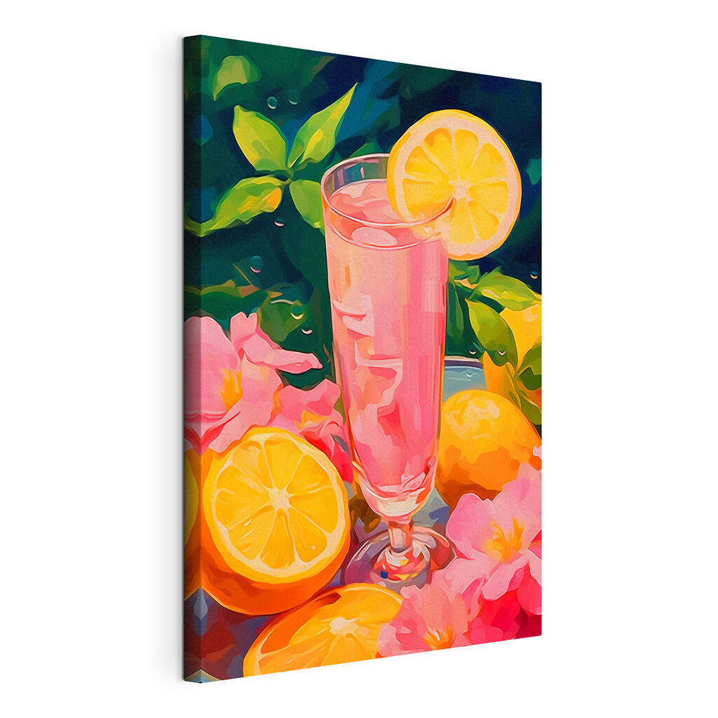 Glass of pink liquid with lemons and flowers Glass of pink liquid with lemons and flowers
