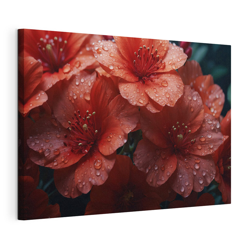 Group of red flowers with water droplets Group of red flowers with water droplets
