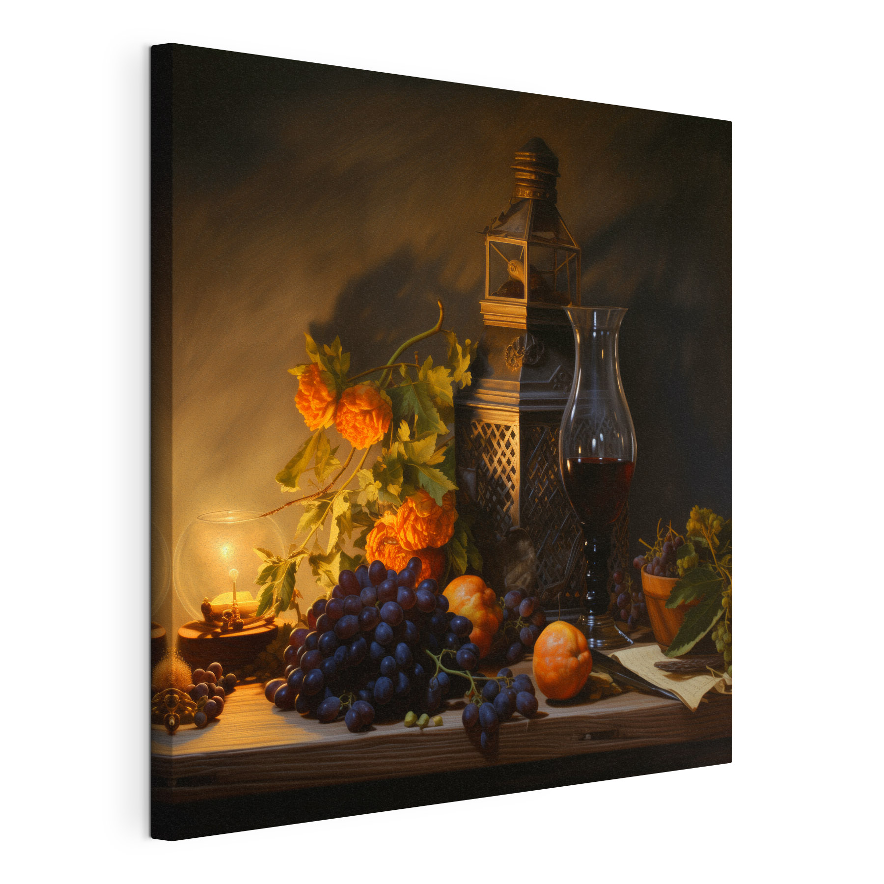 Still life with fruits and a candle