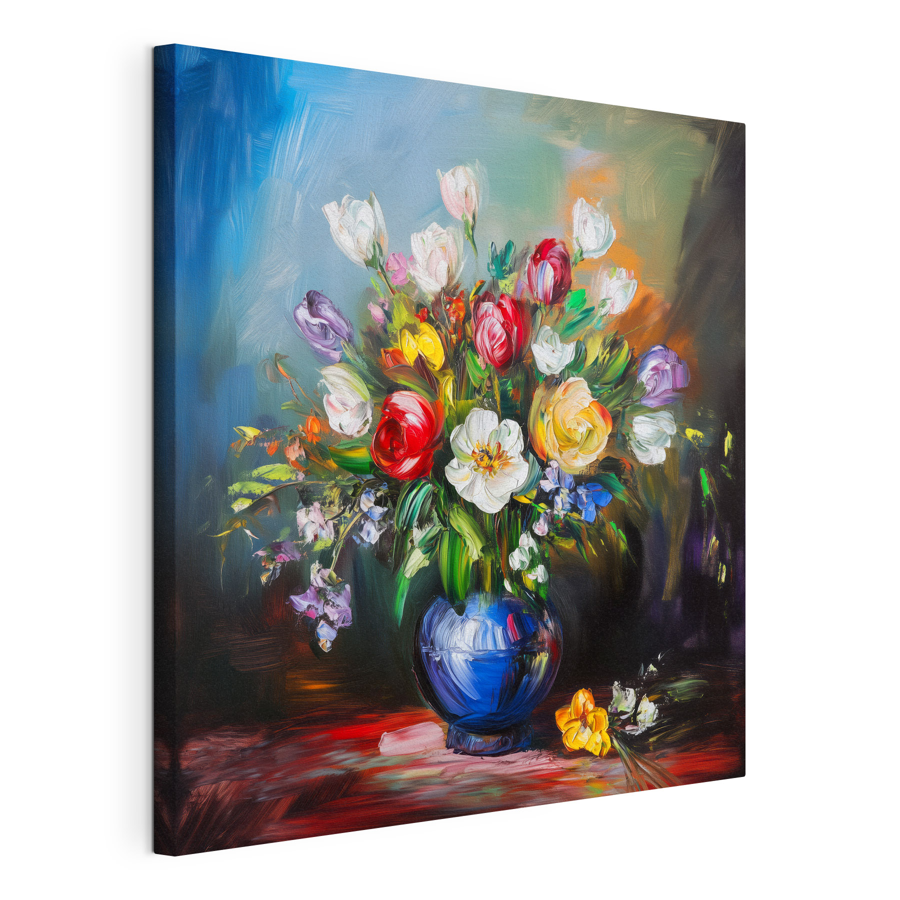 Painting of flowers in a blue vase Painting of flowers in a blue vase