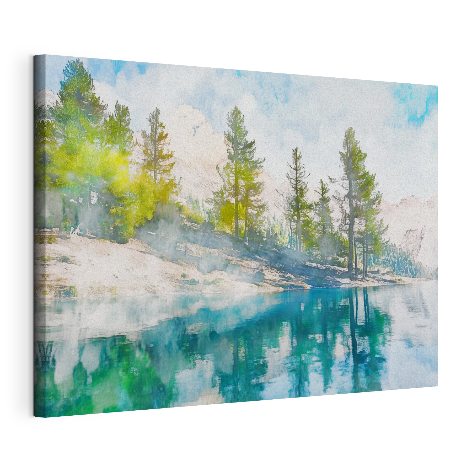 Water with trees and mountains in the background