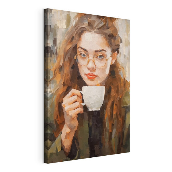 Donna con in mano una tazza bianca Quadri Donna con in mano una tazza bianca